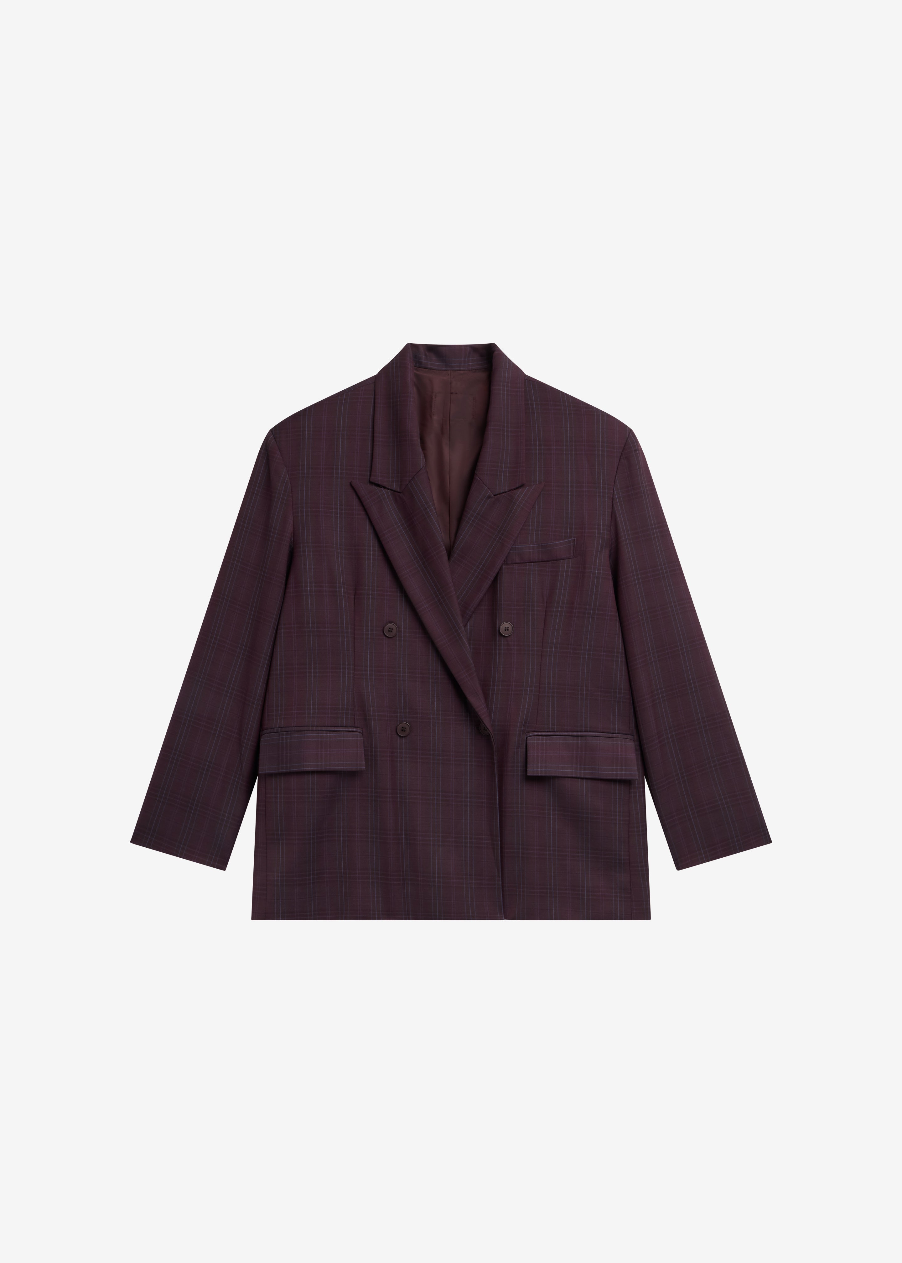 Dinant Padded Double-Breasted Blazer - Burgundy Plaid - 10