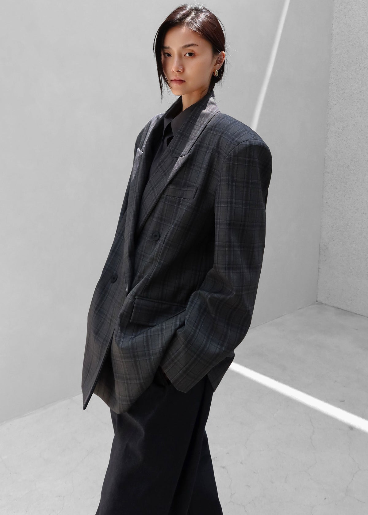 Dinant Padded Double-Breasted Blazer - Grey Plaid - 8