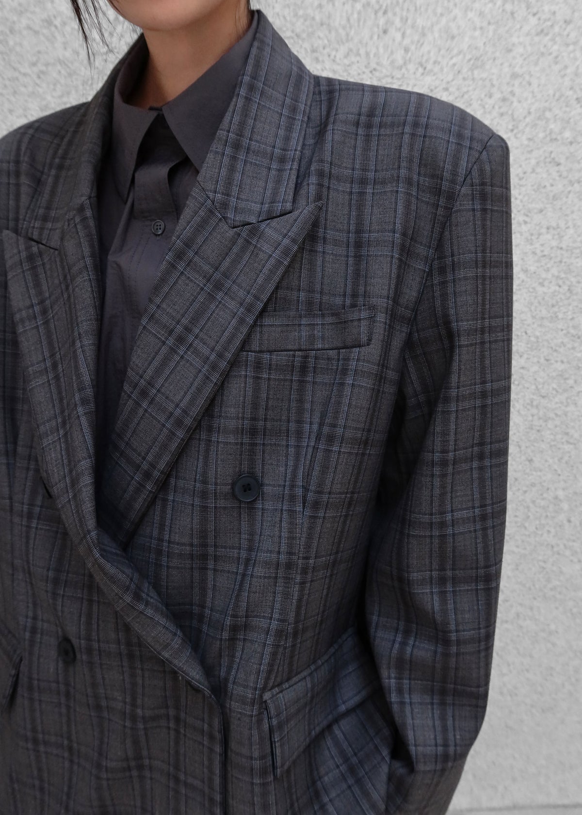Dinant Padded Double-Breasted Blazer - Grey Plaid - 4