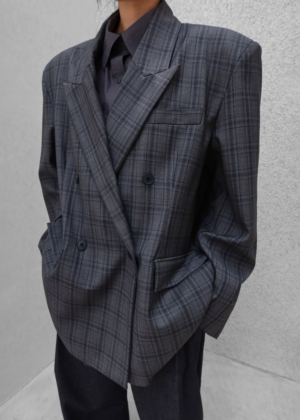 Dinant Padded Double-Breasted Blazer - Grey Plaid - 1