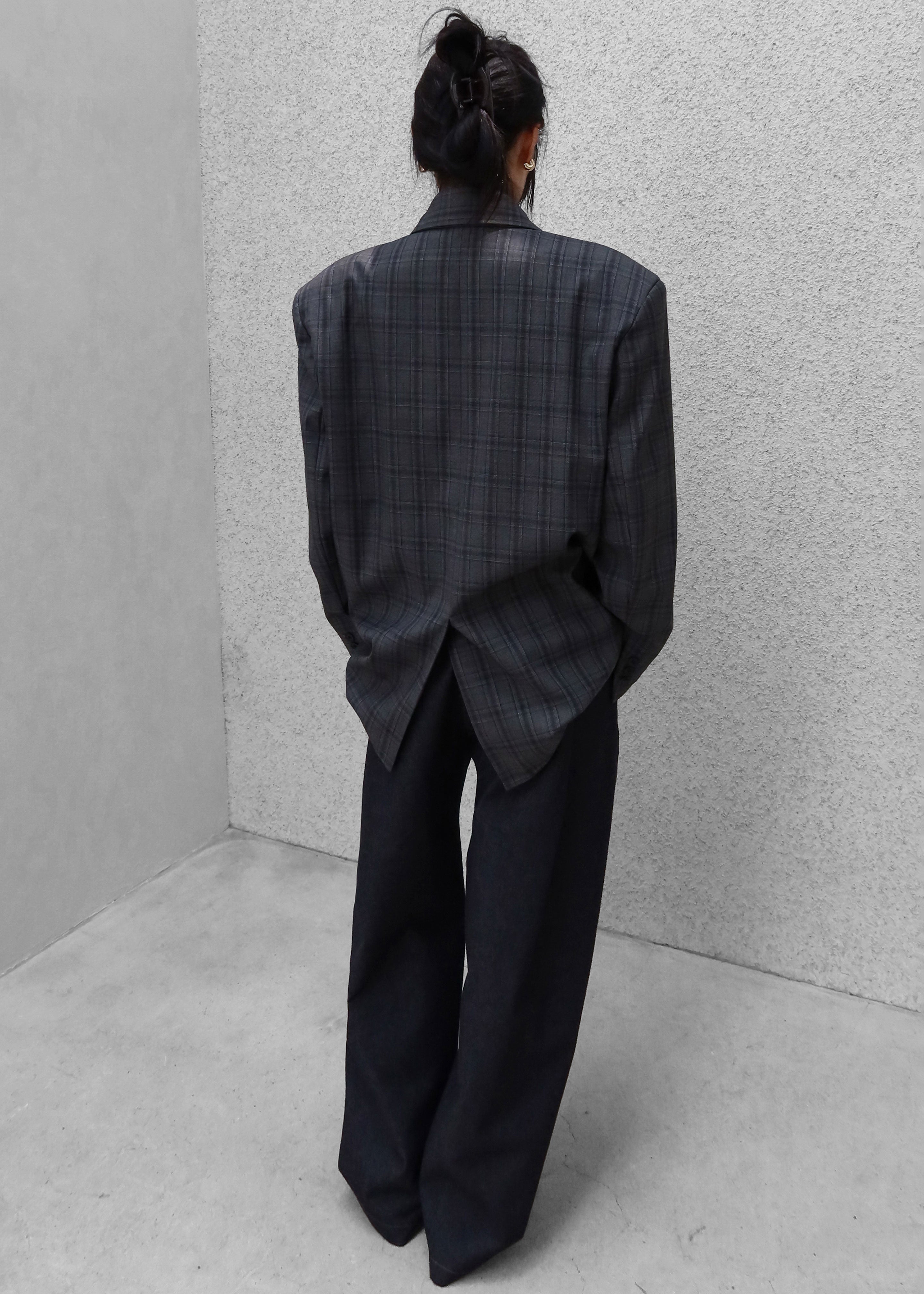 Dinant Padded Double-Breasted Blazer - Grey Plaid - 9