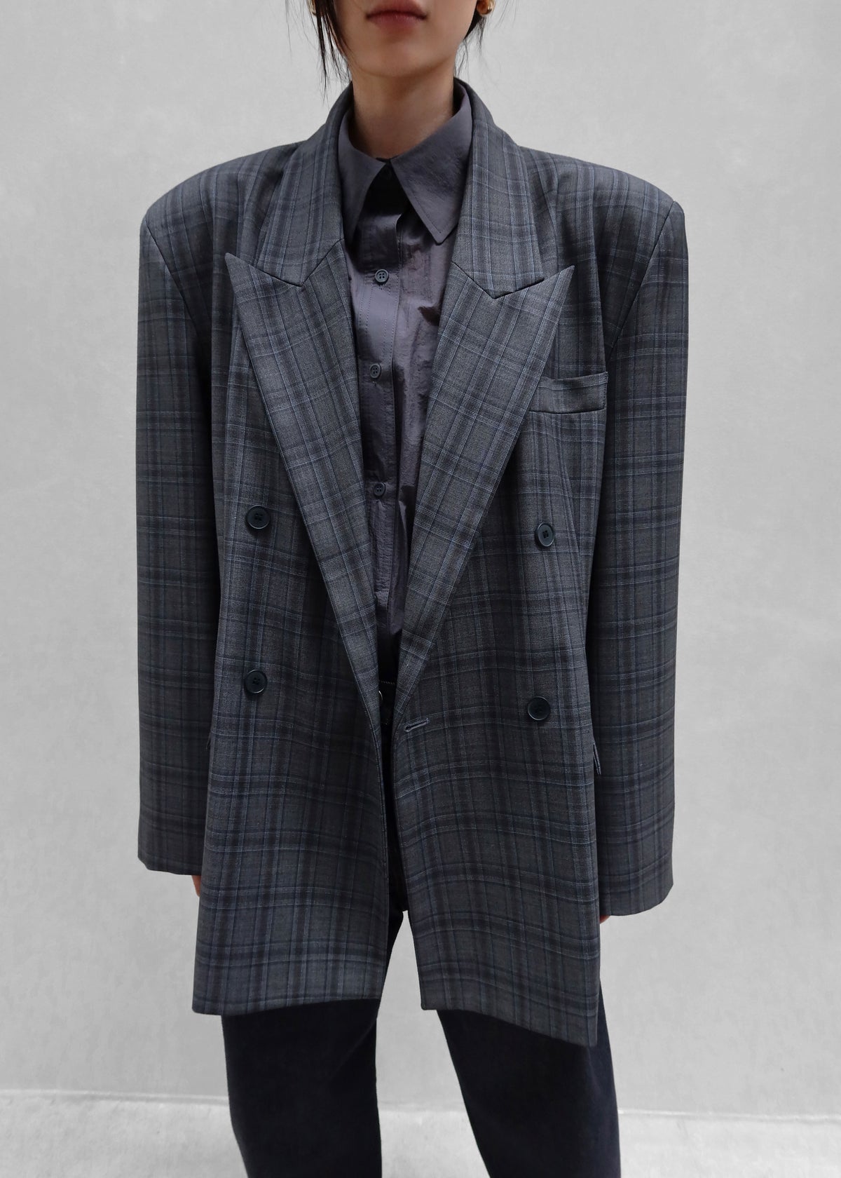 Dinant Padded Double-Breasted Blazer - Grey Plaid - 7
