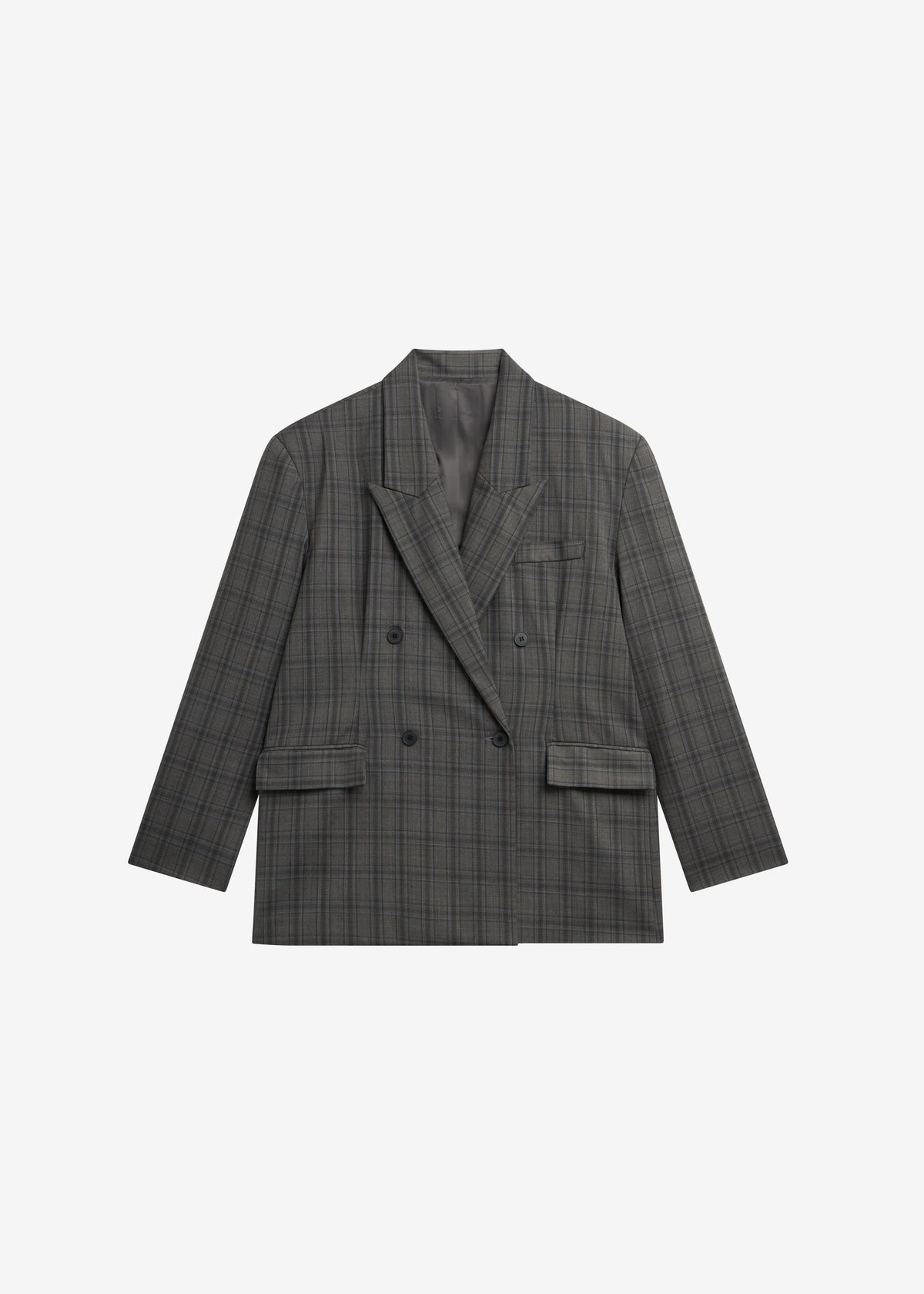 Dinant Padded Double-Breasted Blazer - Grey Plaid - 10