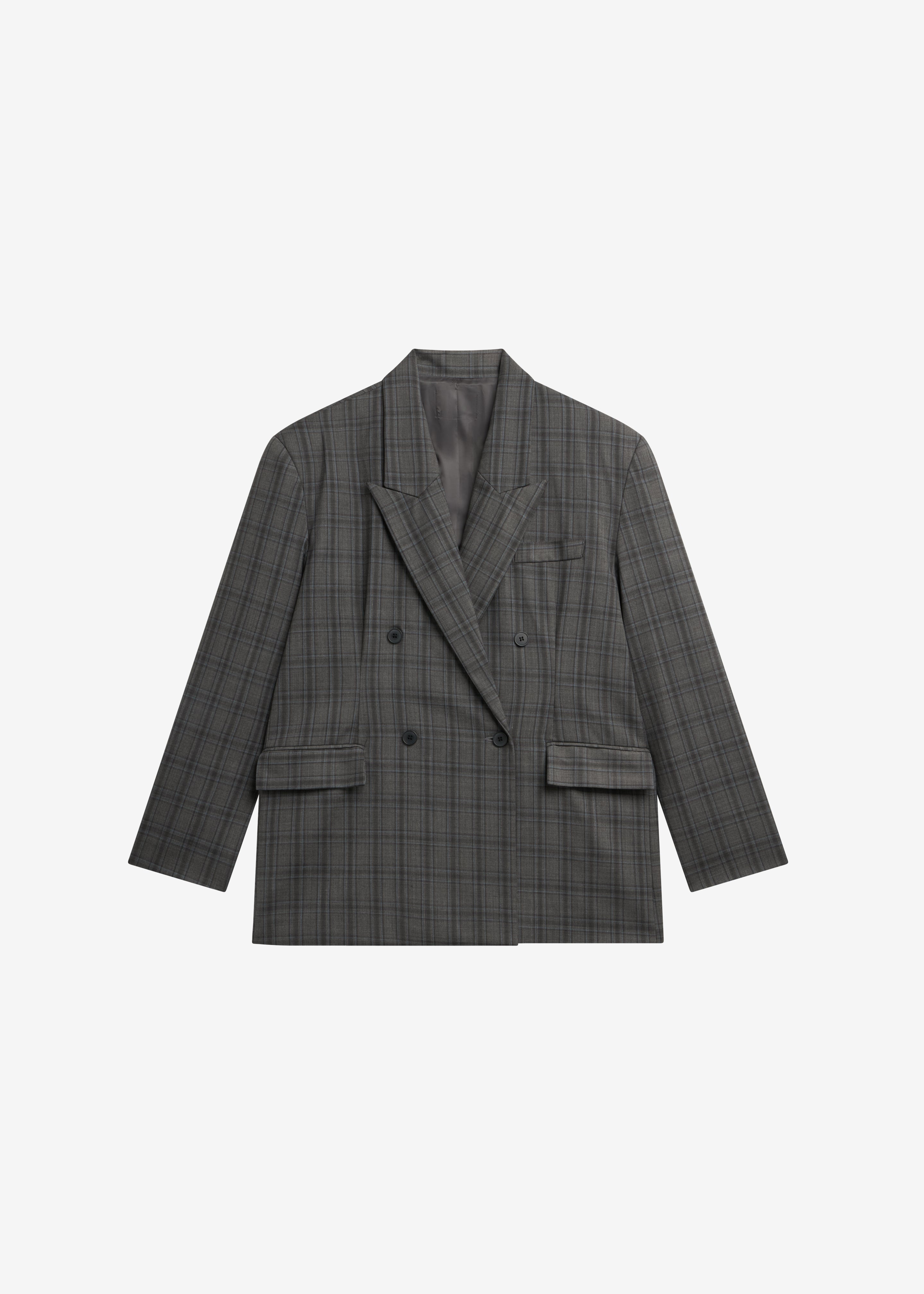 Dinant Padded Double-Breasted Blazer - Grey Plaid - 10