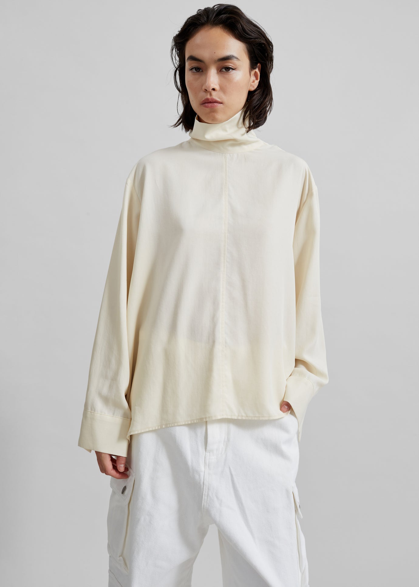 Dion Asymmetric Blouse - Beige - 1