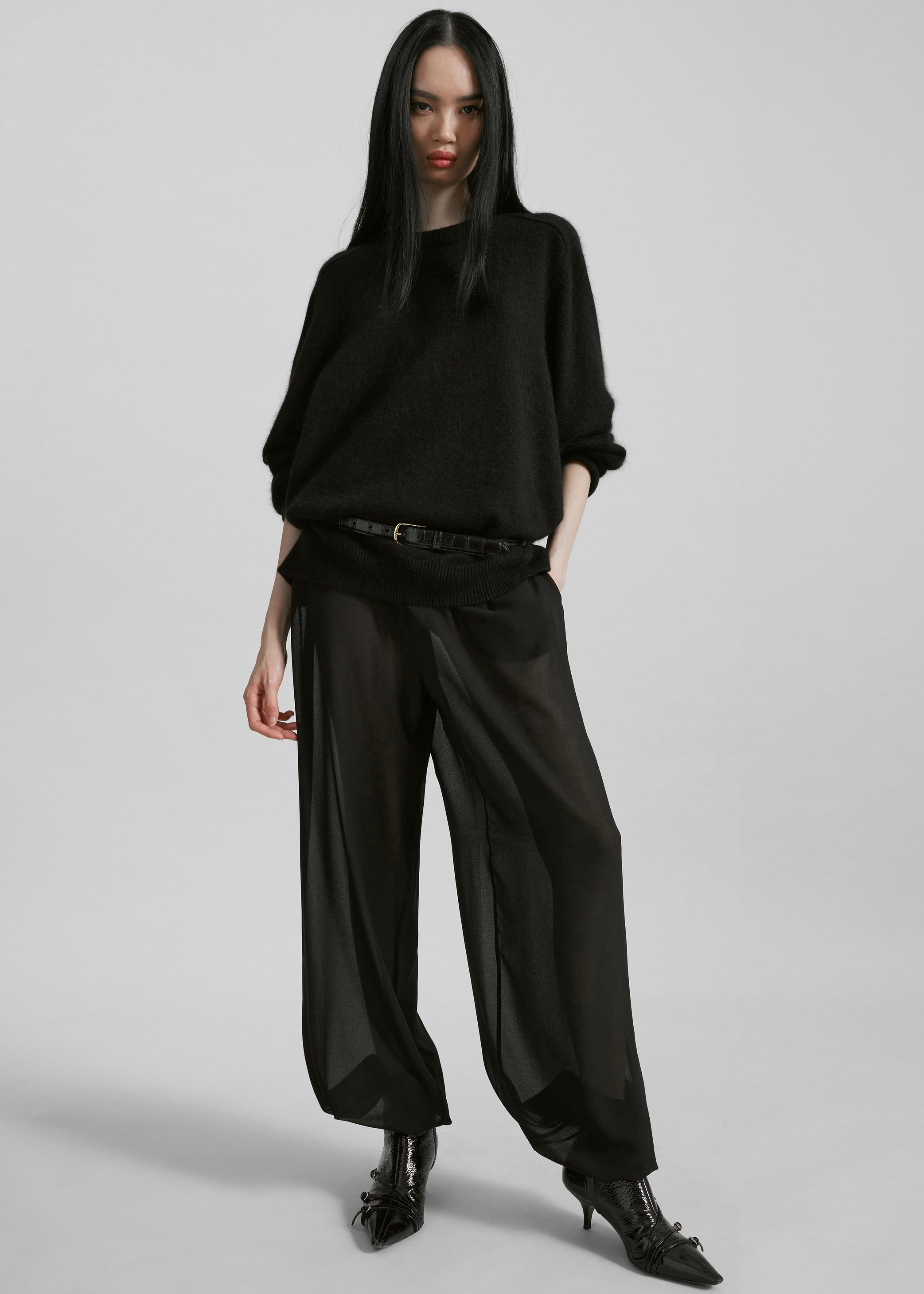 Shop the look image for Dione Croc Leather Belt - Black