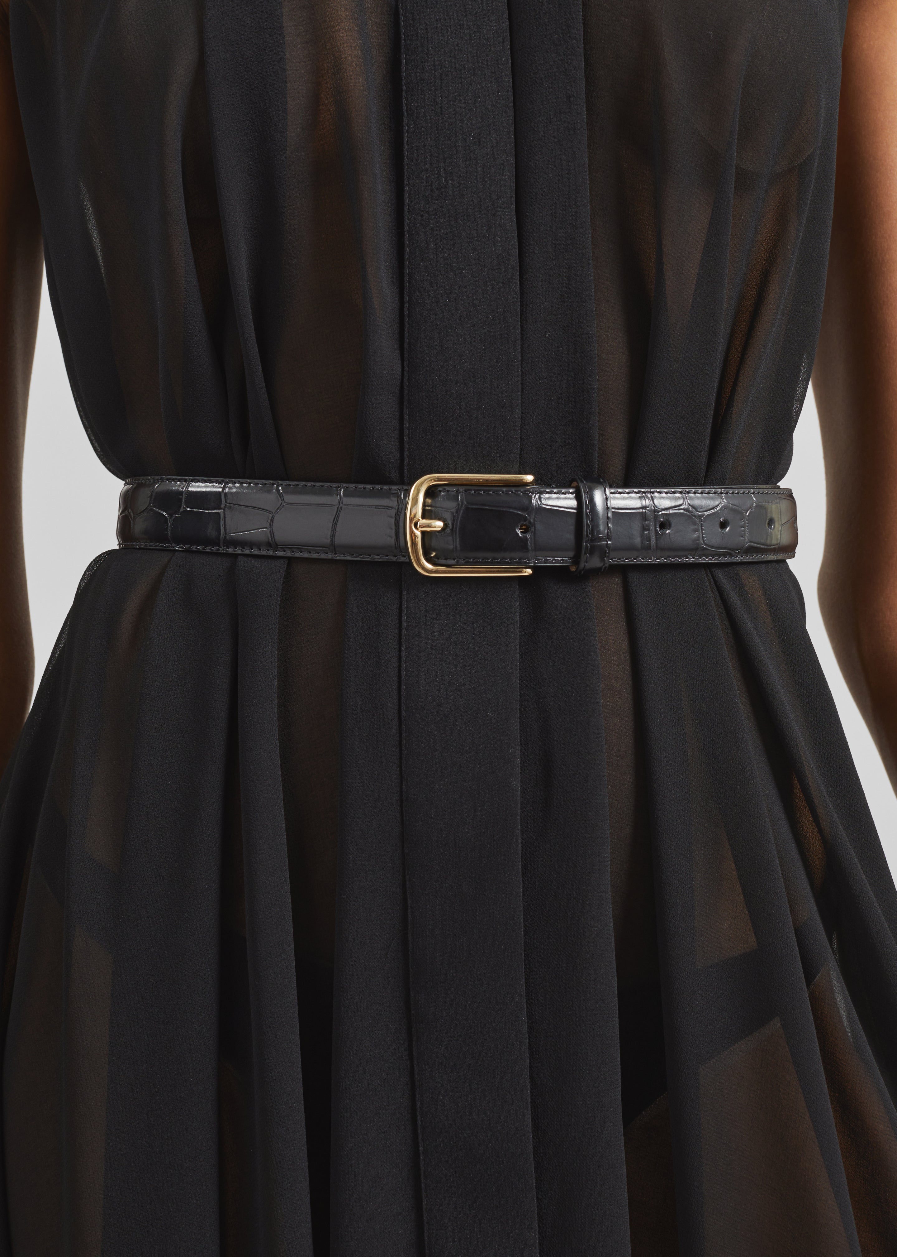 Dione Croc Leather Belt - Black - 2