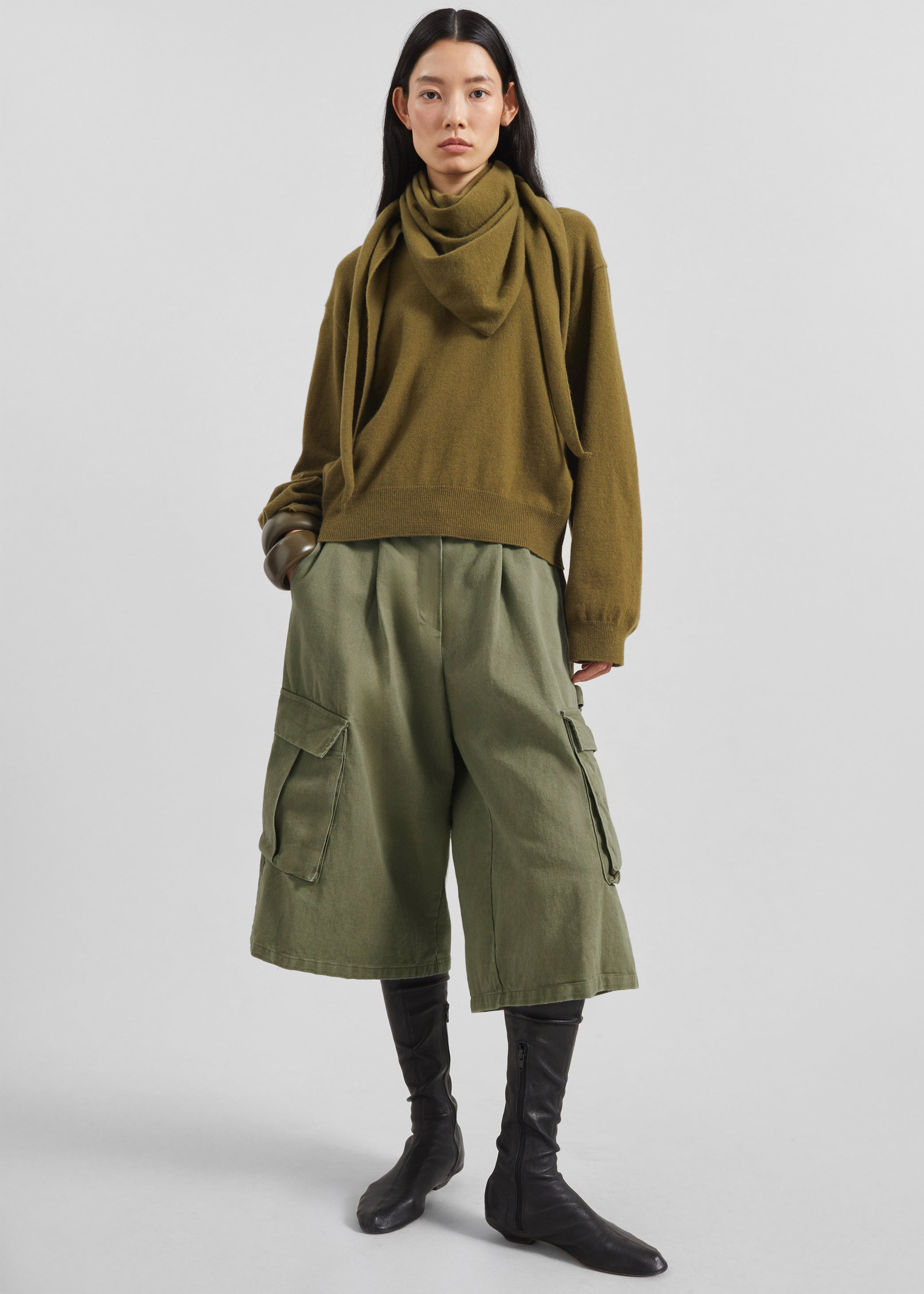 Shop the look image for Dorva Cargo Bermuda Shorts - Pale Olive