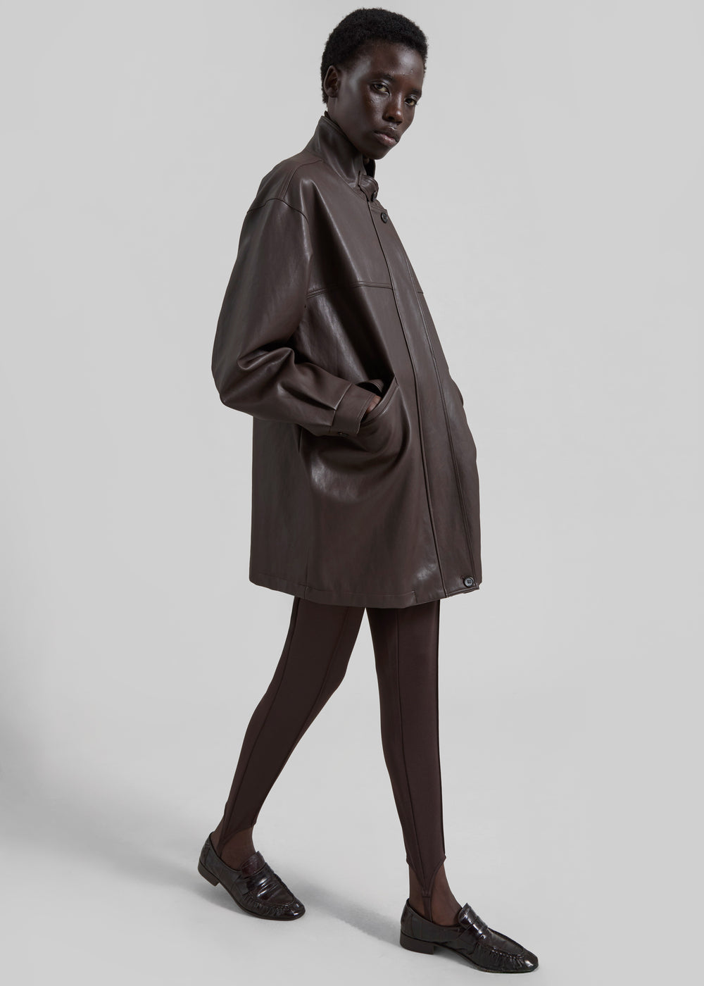 Douvrin Faux Leather Jacket - Brown - 1