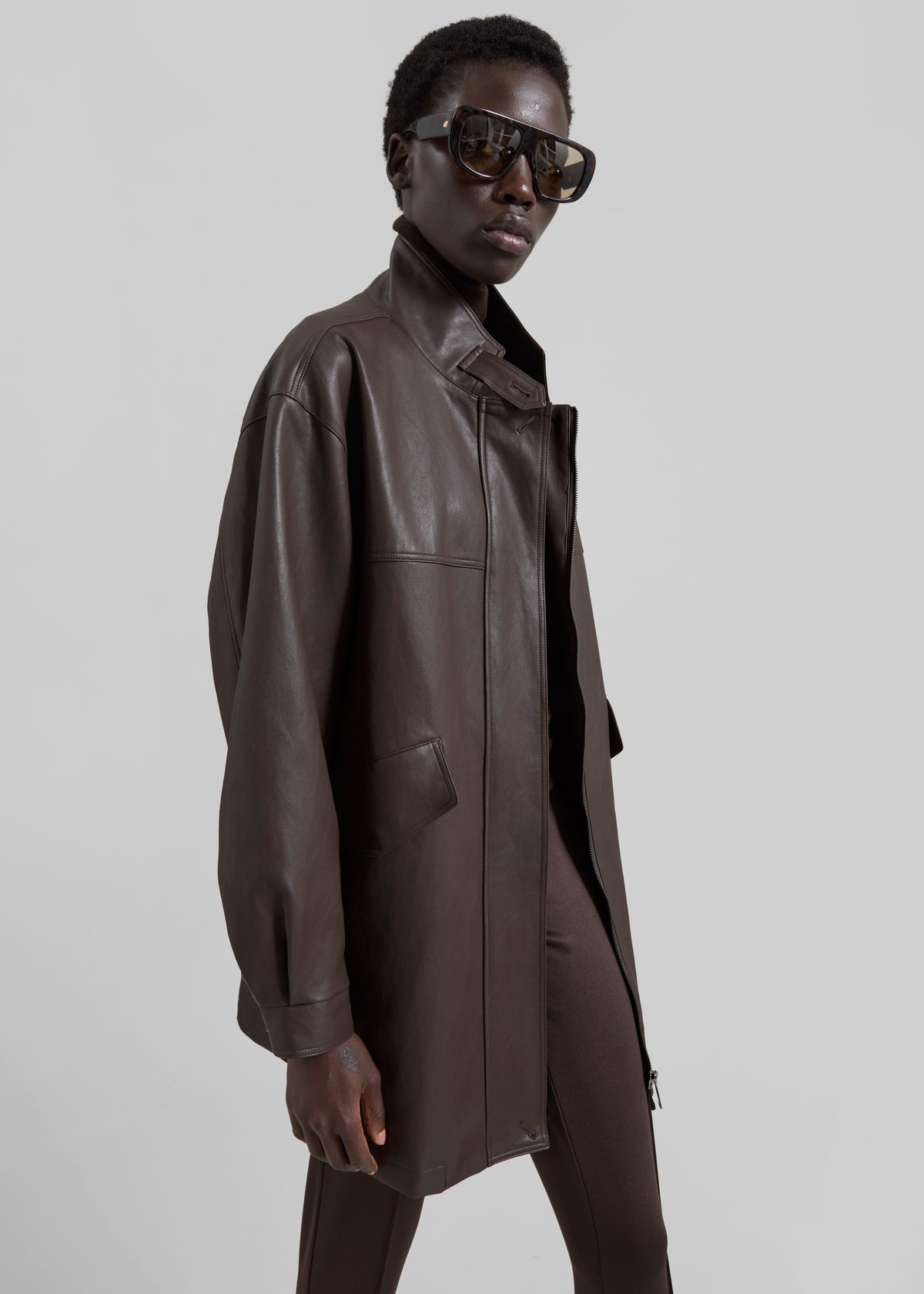 Douvrin Faux Leather Jacket - Brown - 5