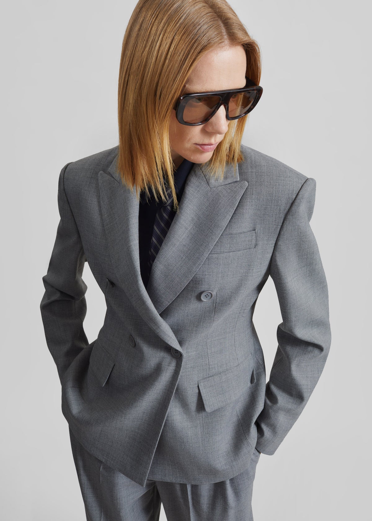 Doyer Cinched Blazer - Light Grey - 1