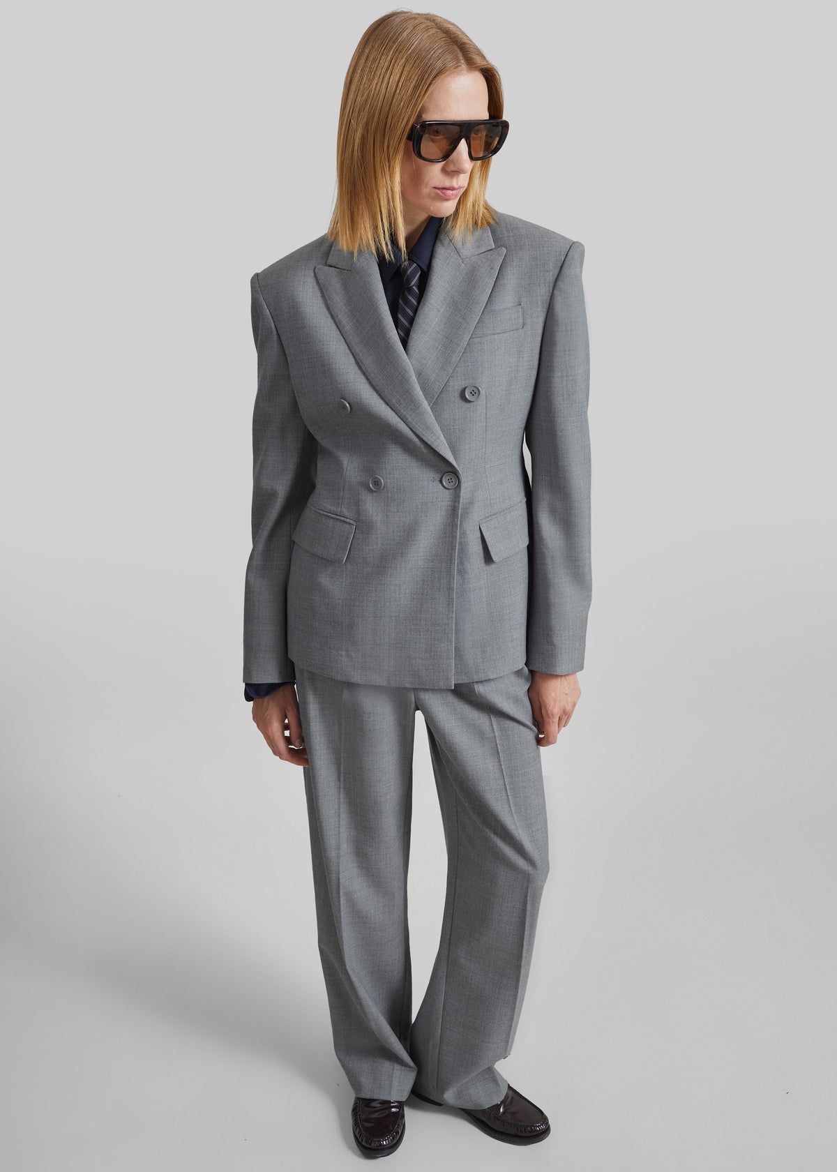 Doyer Pleated Trousers - Light Grey - 4