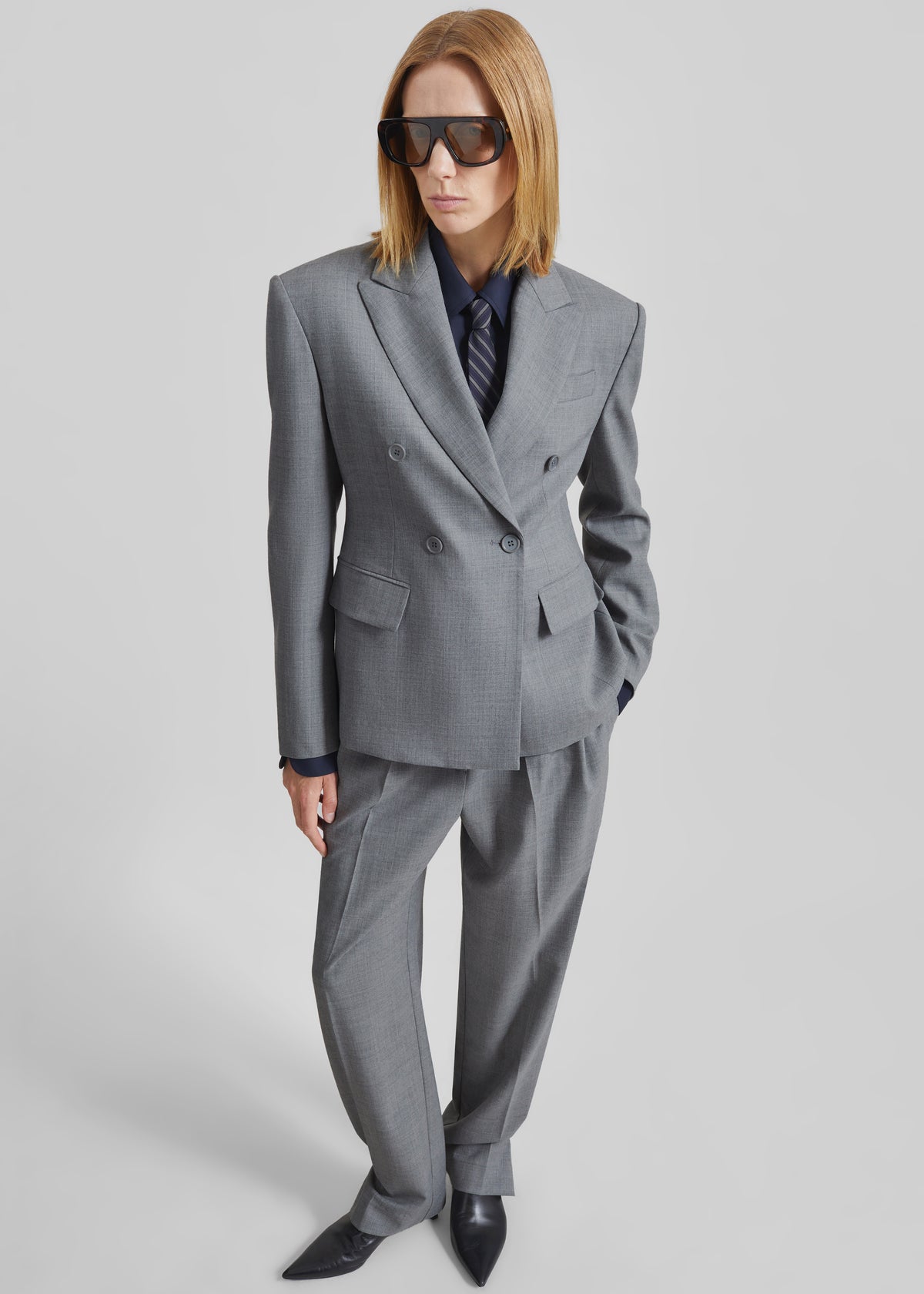 Doyer Pleated Trousers - Light Grey - 2