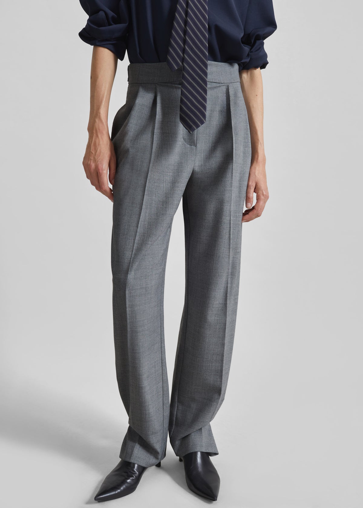 Doyer Pleated Trousers - Light Grey - 1