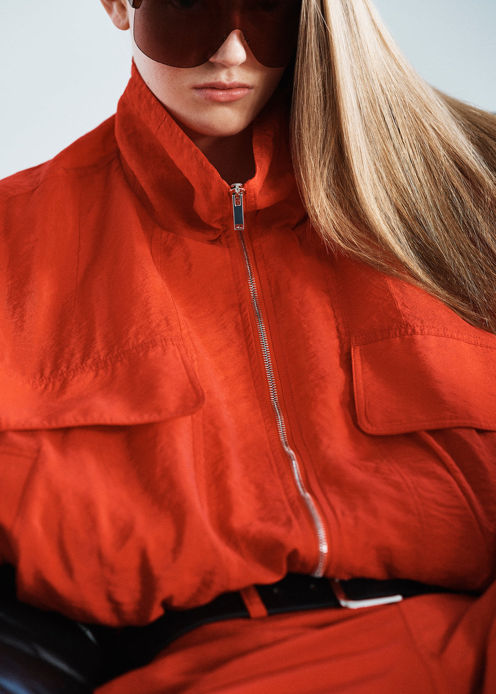 Drea Sheer Bomber Jacket - Red