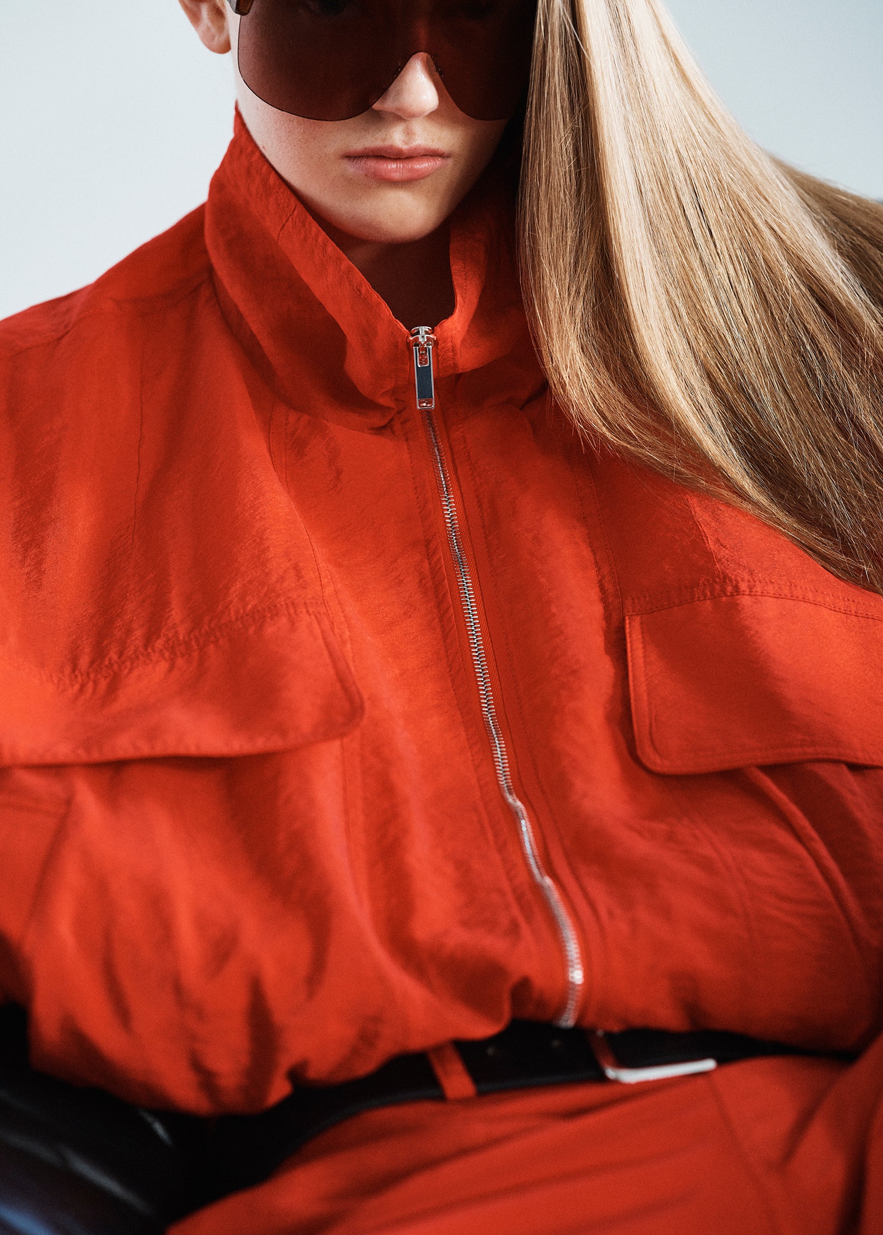 Drea Sheer Bomber Jacket - Red - 1