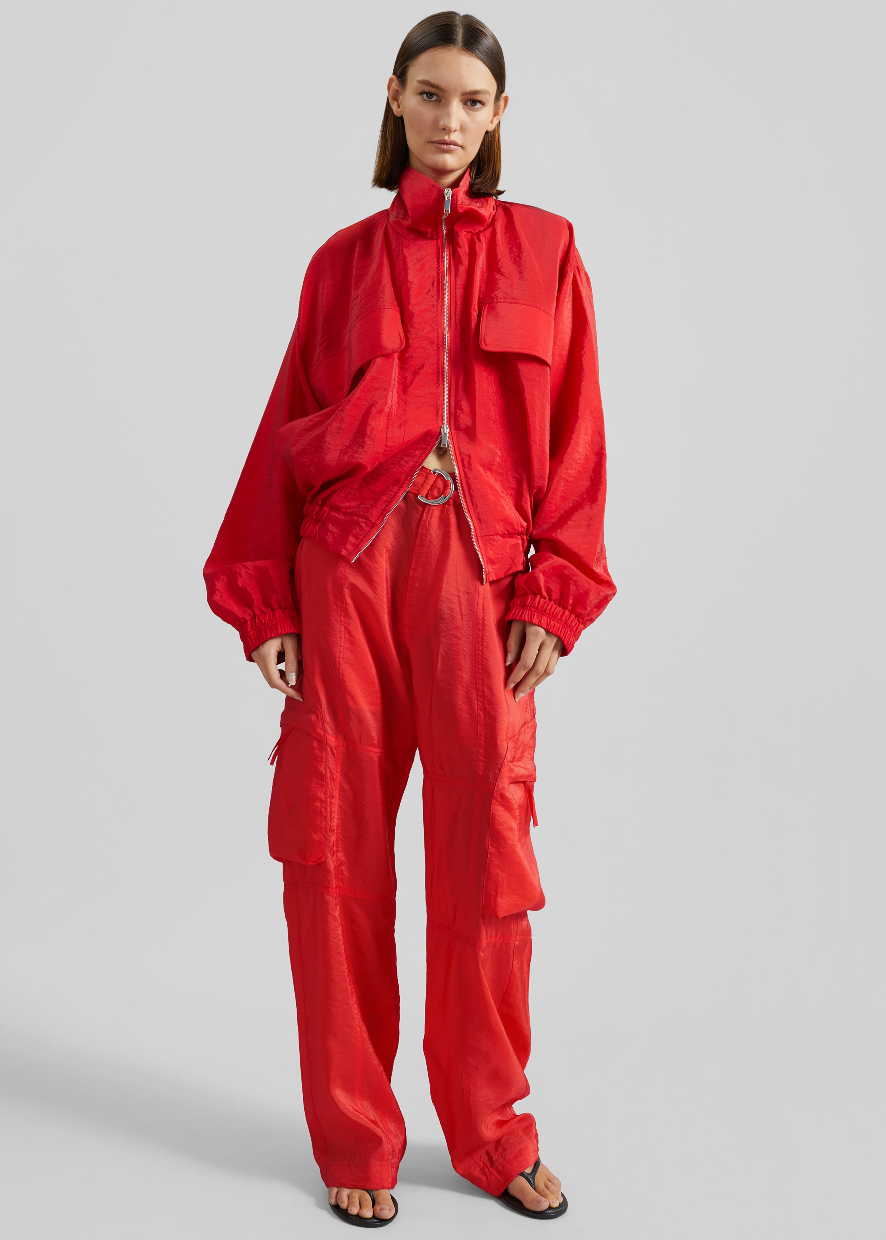 Drea Sheer Bomber Jacket - Red - 5
