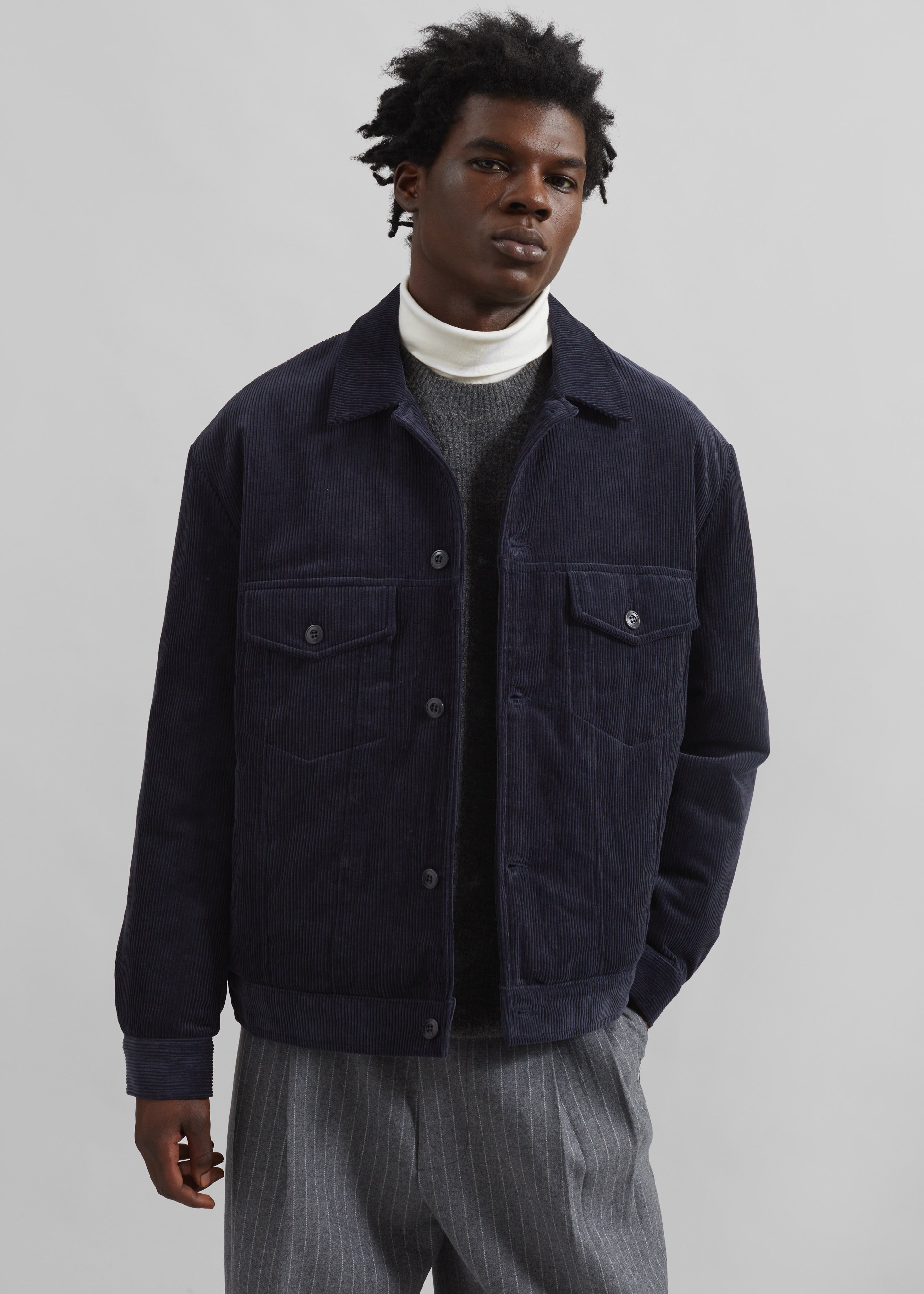 Dresden Quilted Corduroy Jacket - Navy - 1