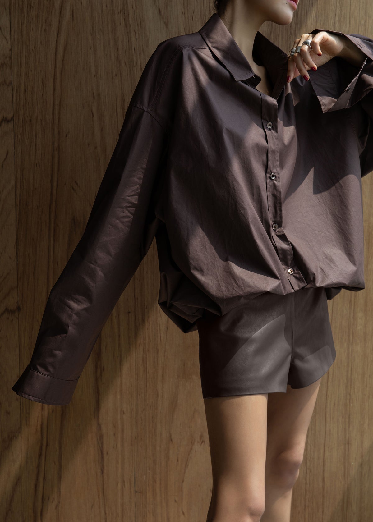 Dreux Faux Leather Hot Pants - Brown - 9