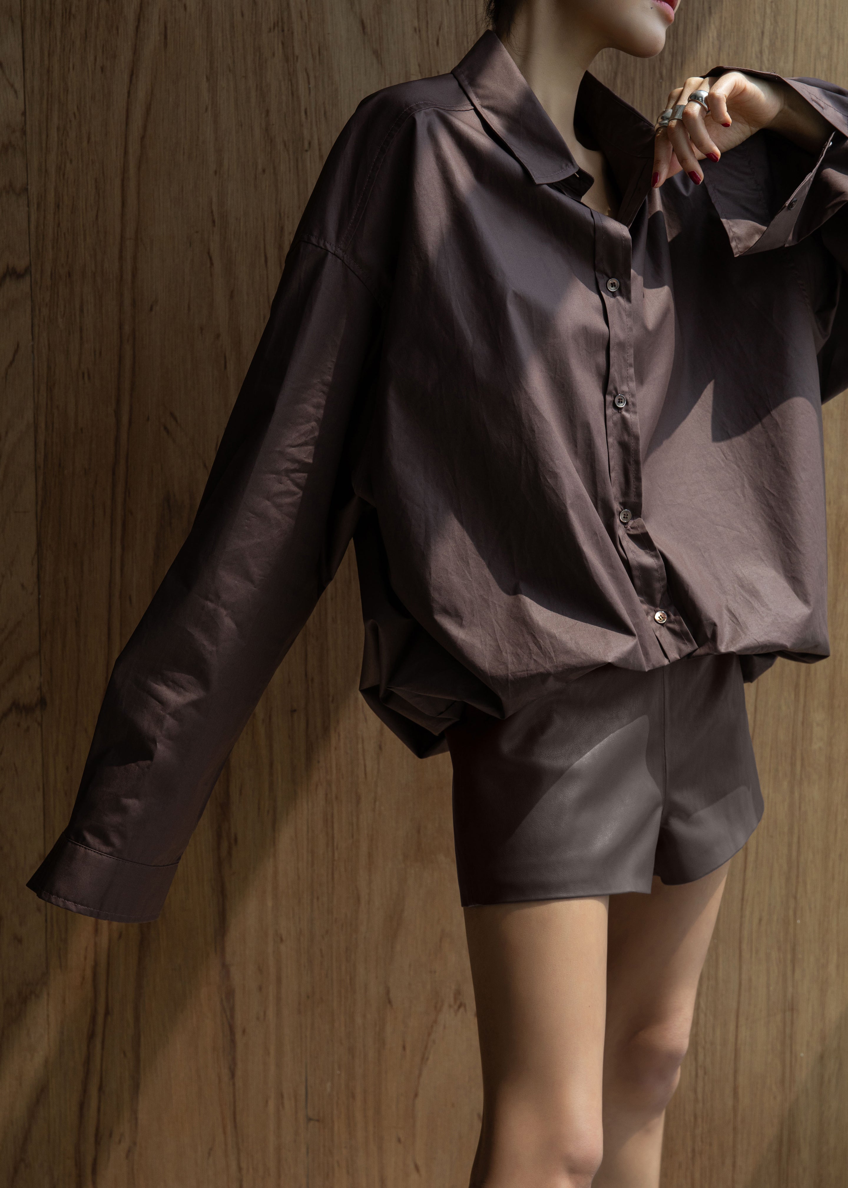 Dreux Faux Leather Hot Pants - Brown - 9
