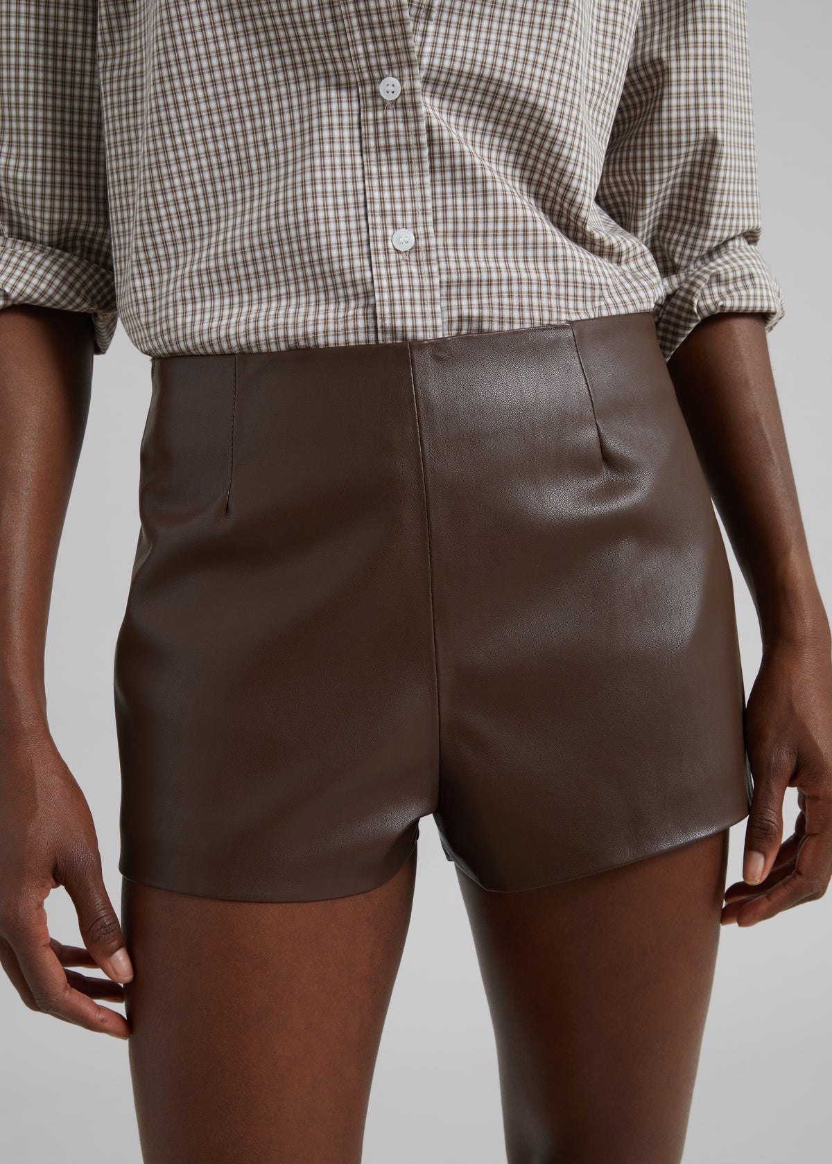 Dreux Faux Leather Hot Pants - Brown - 3