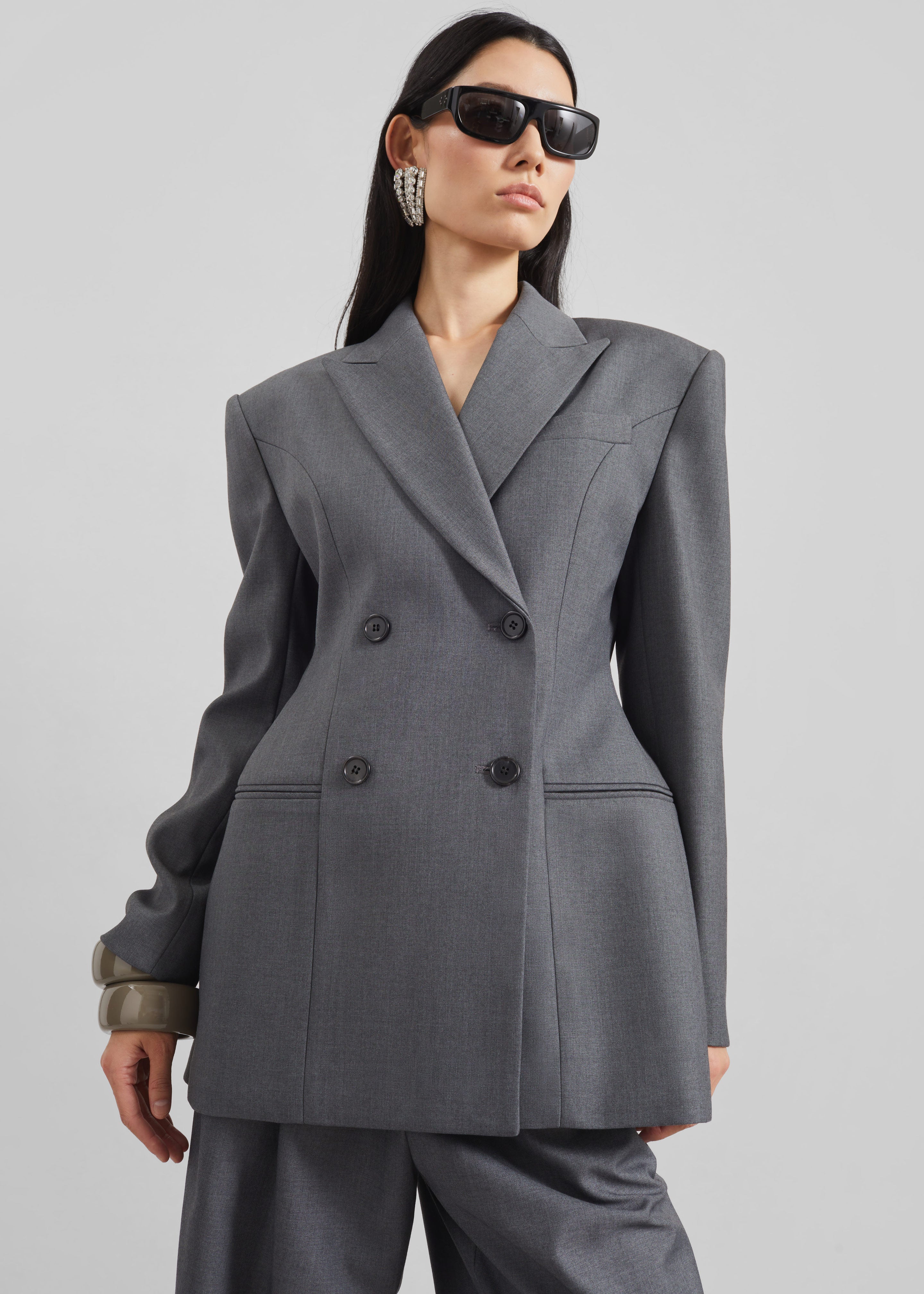 Newark Double Breasted Blazer - Grey Melange – The Frankie Shop