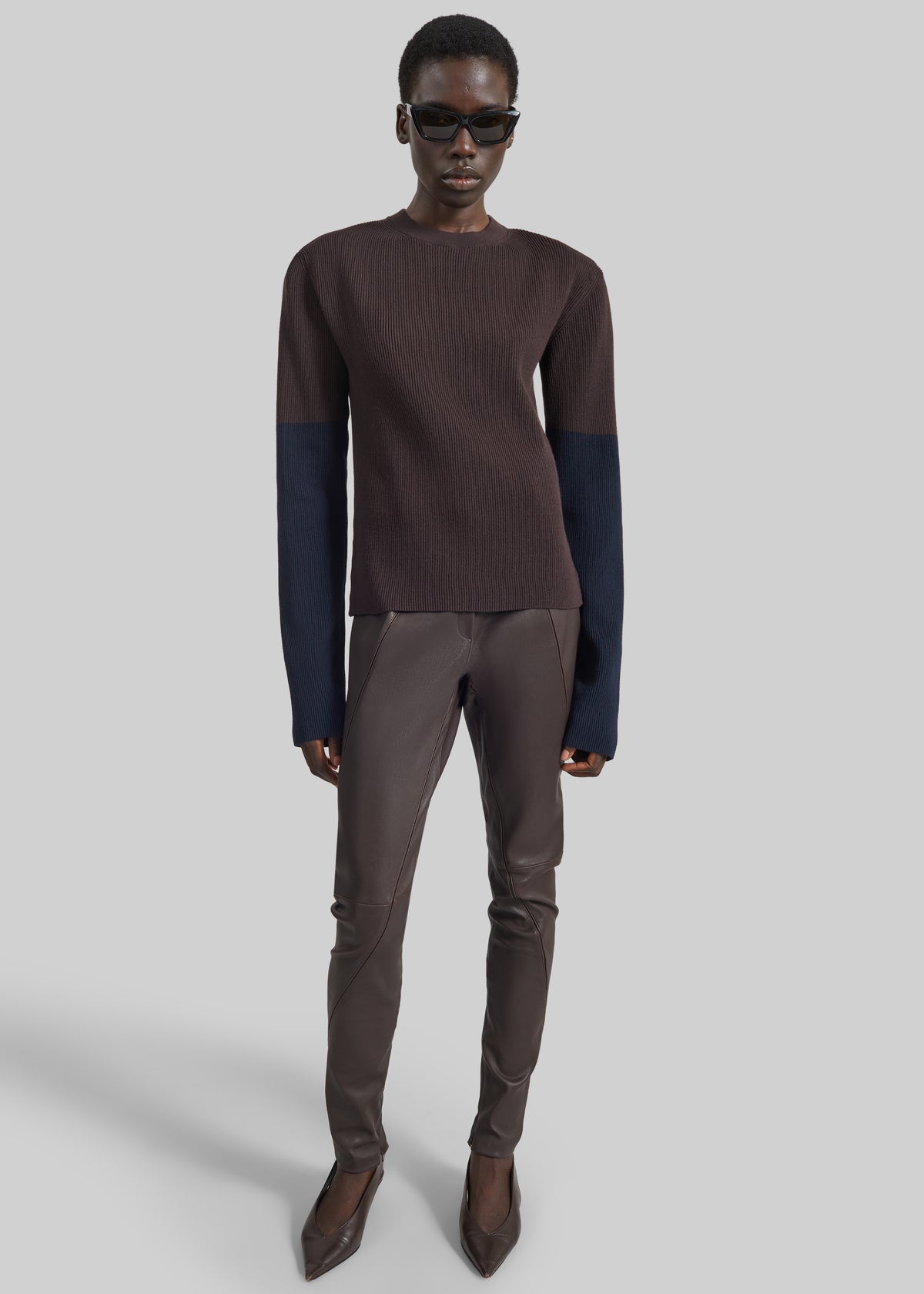 Dune Stretch Leather Panelled Pants - Brown
