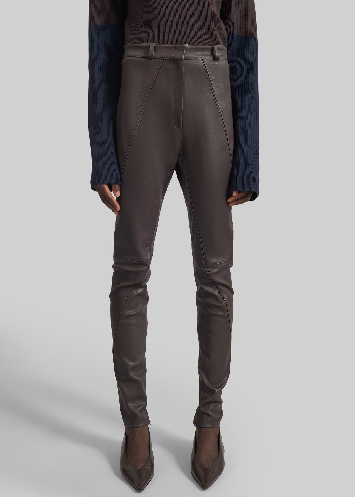 Dune Stretch Leather Panelled Pants - Brown