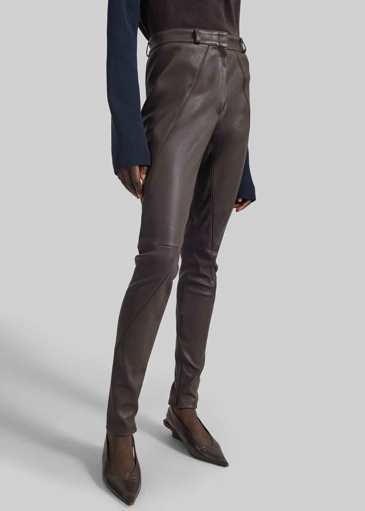 Dune Stretch Leather Panelled Pants - Brown