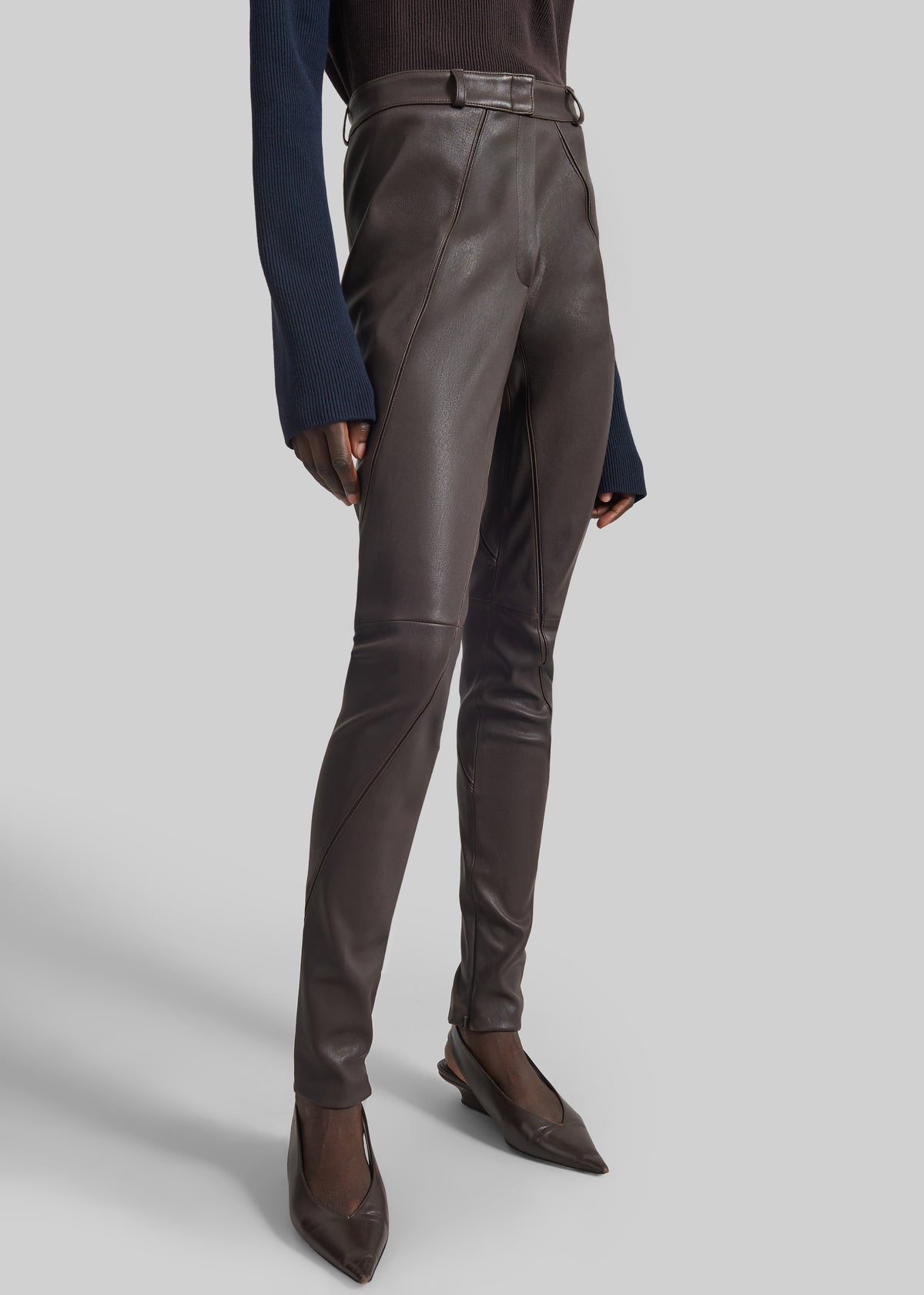 Dune Stretch Leather Panelled Pants - Brown