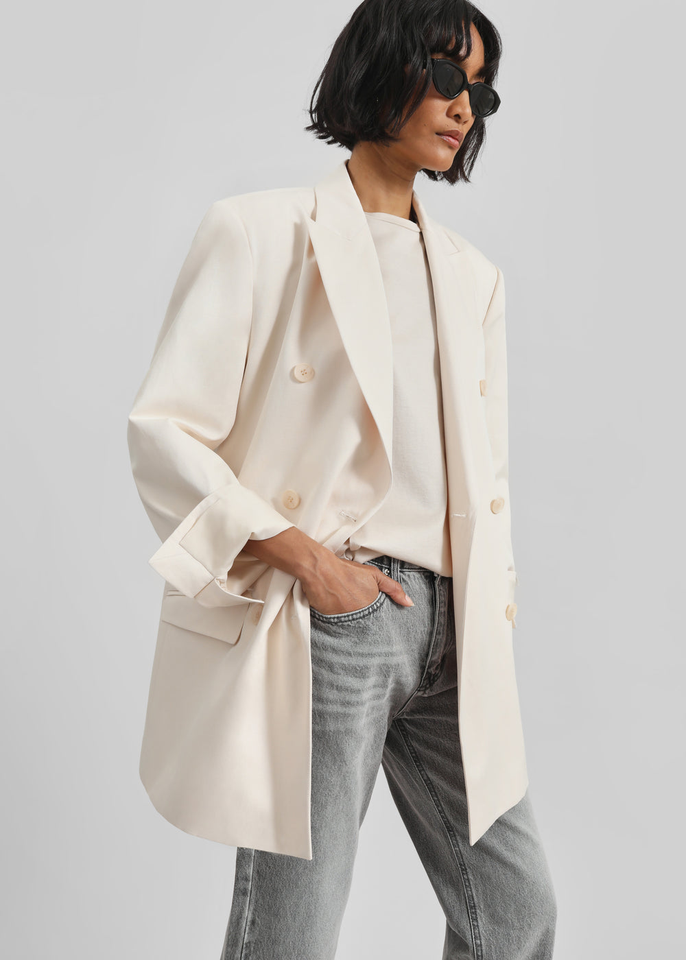 Dunleer Double-Breasted Blazer - Cream - 1