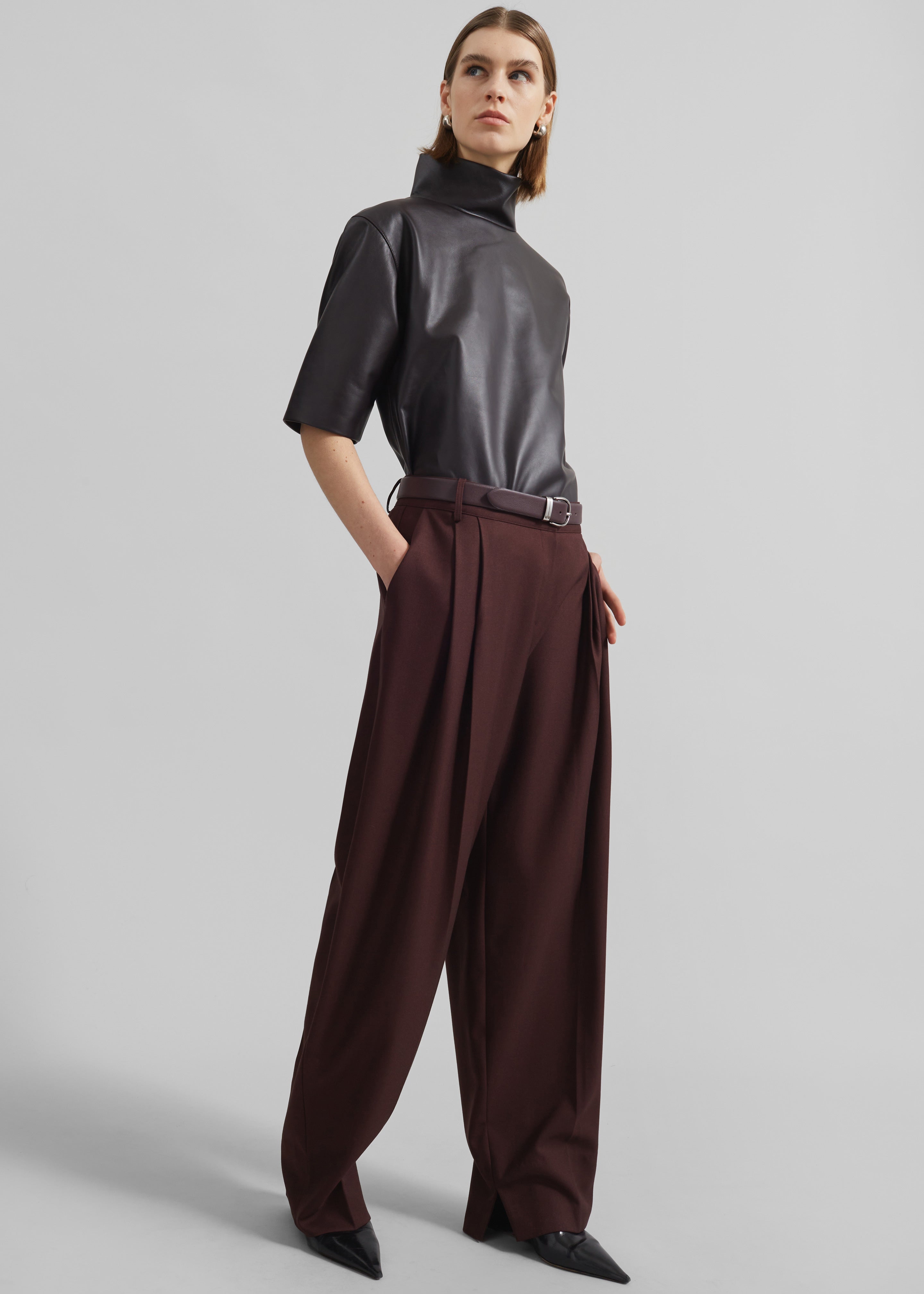 Durham Pleated Trousers - Burgundy - 7