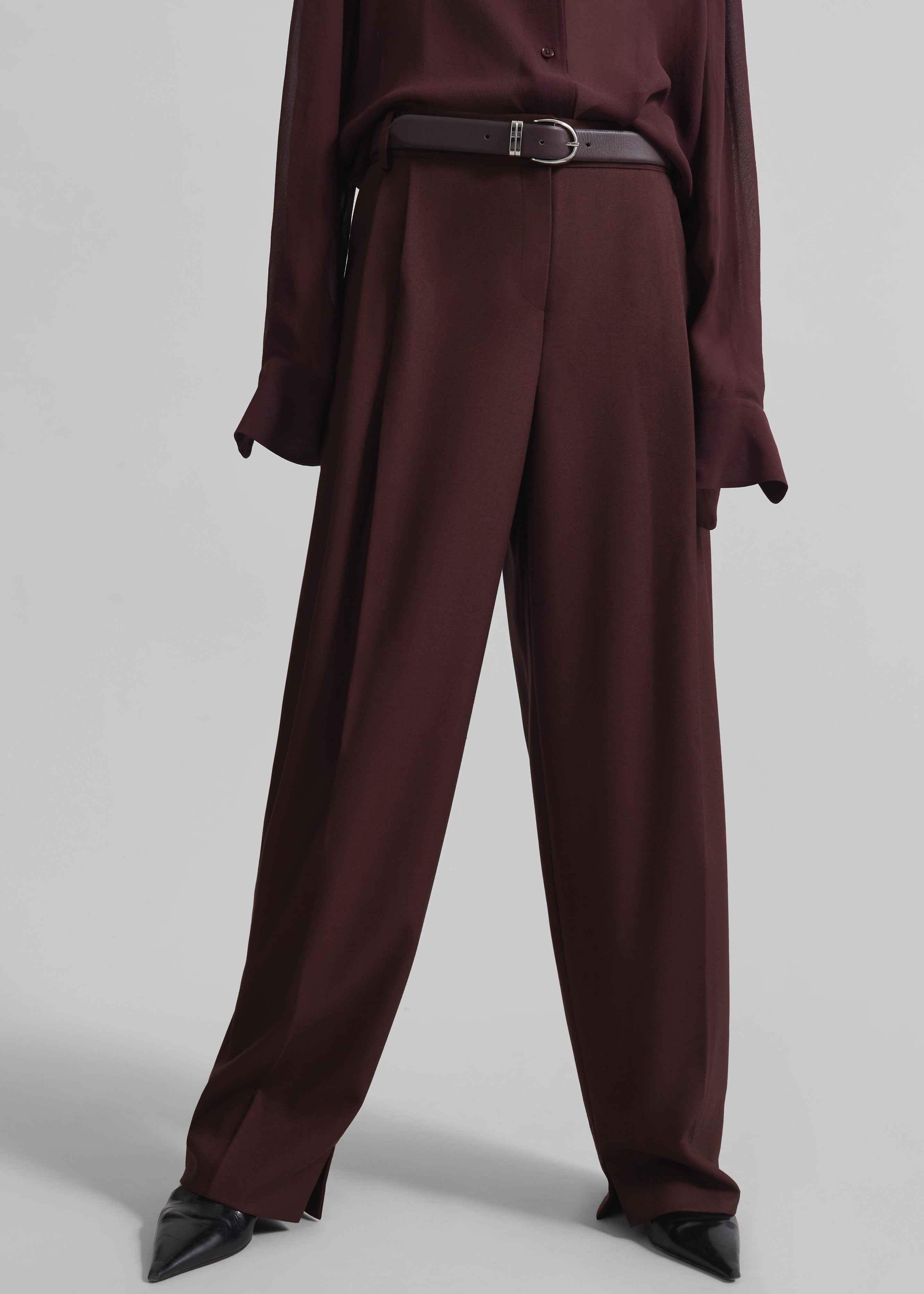 Durham Pleated Trousers - Burgundy - 2