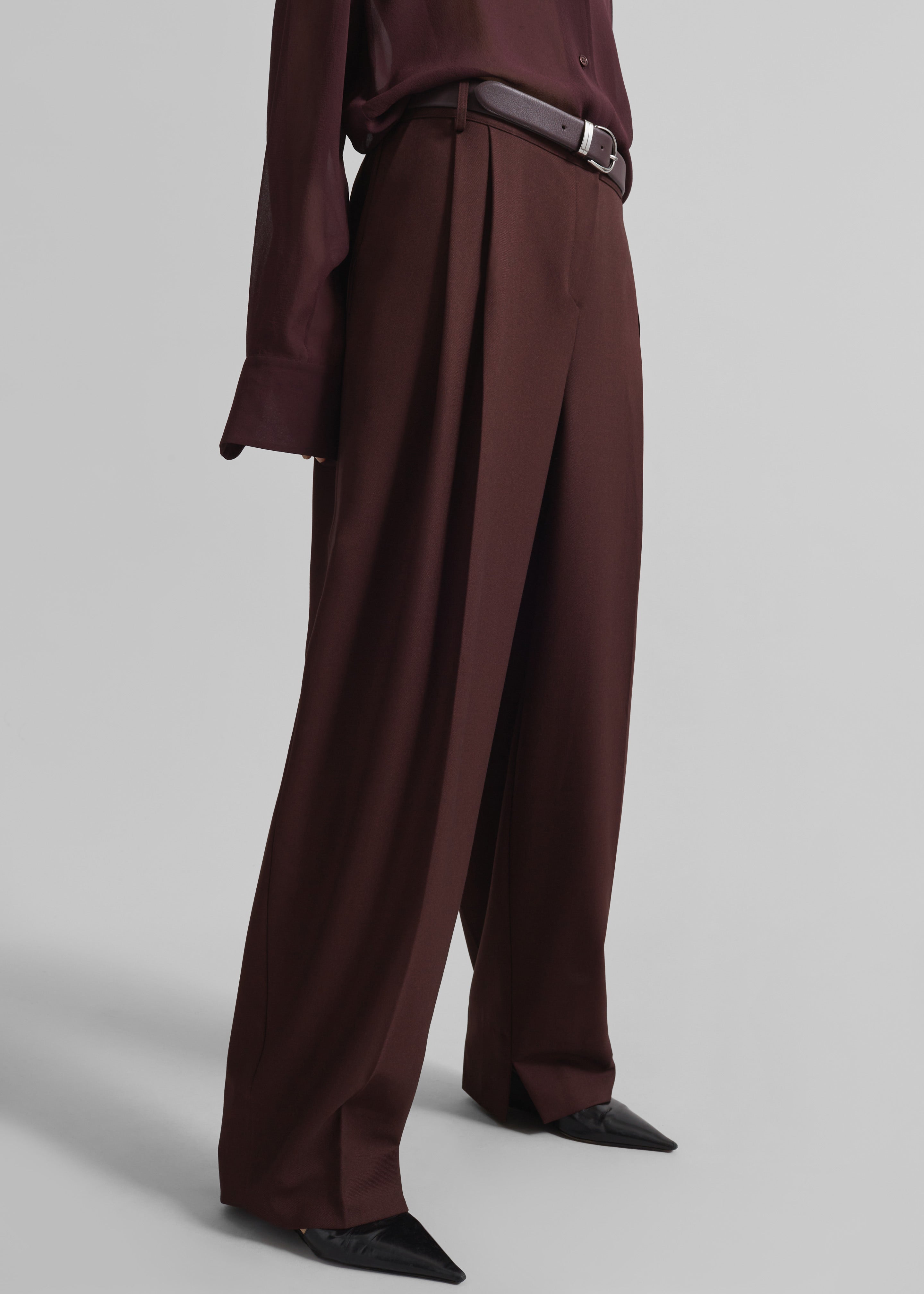 Durham Pleated Trousers - Burgundy - 4