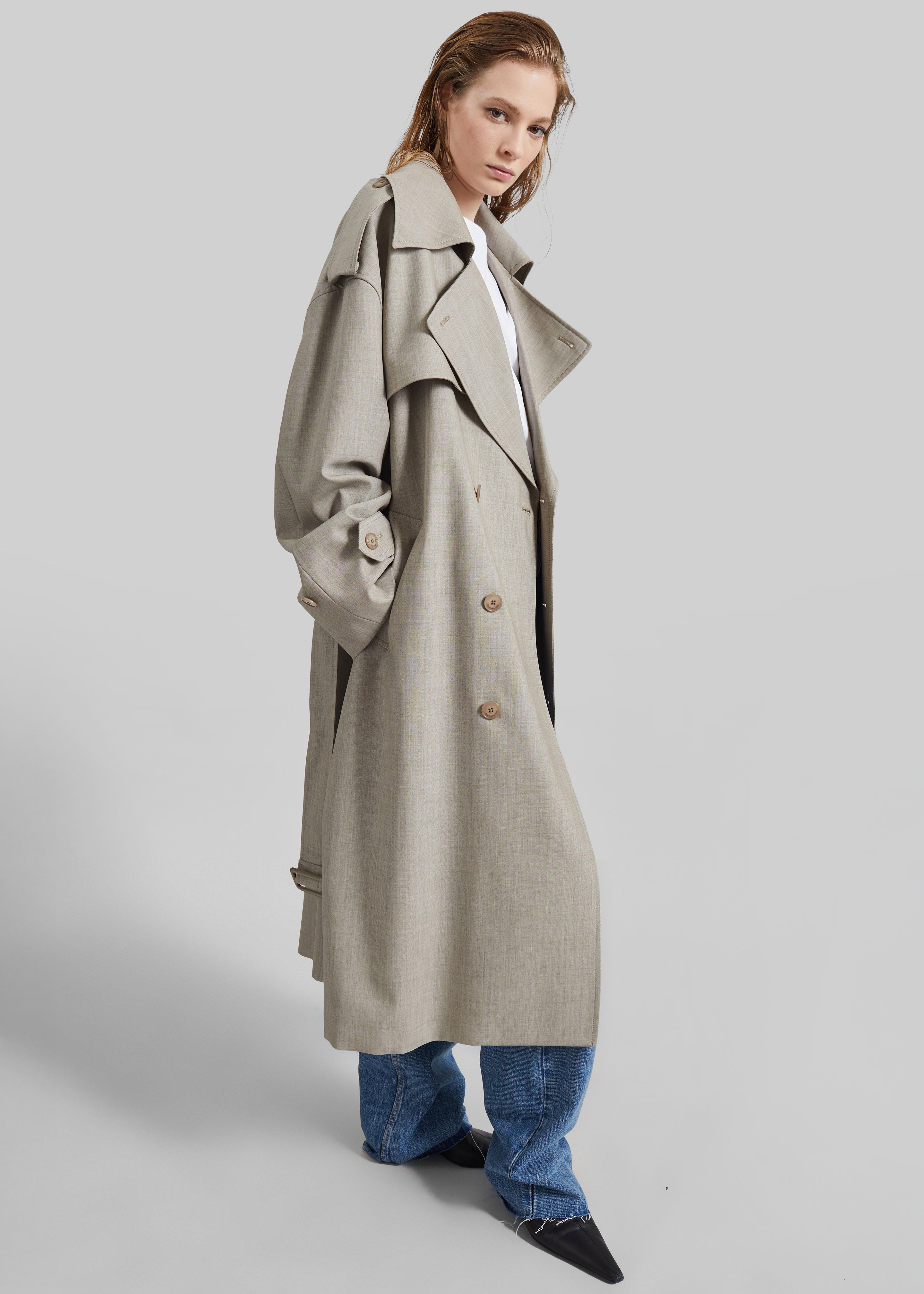 Dursley Oversized Trench Coat - Beige Melange - 3