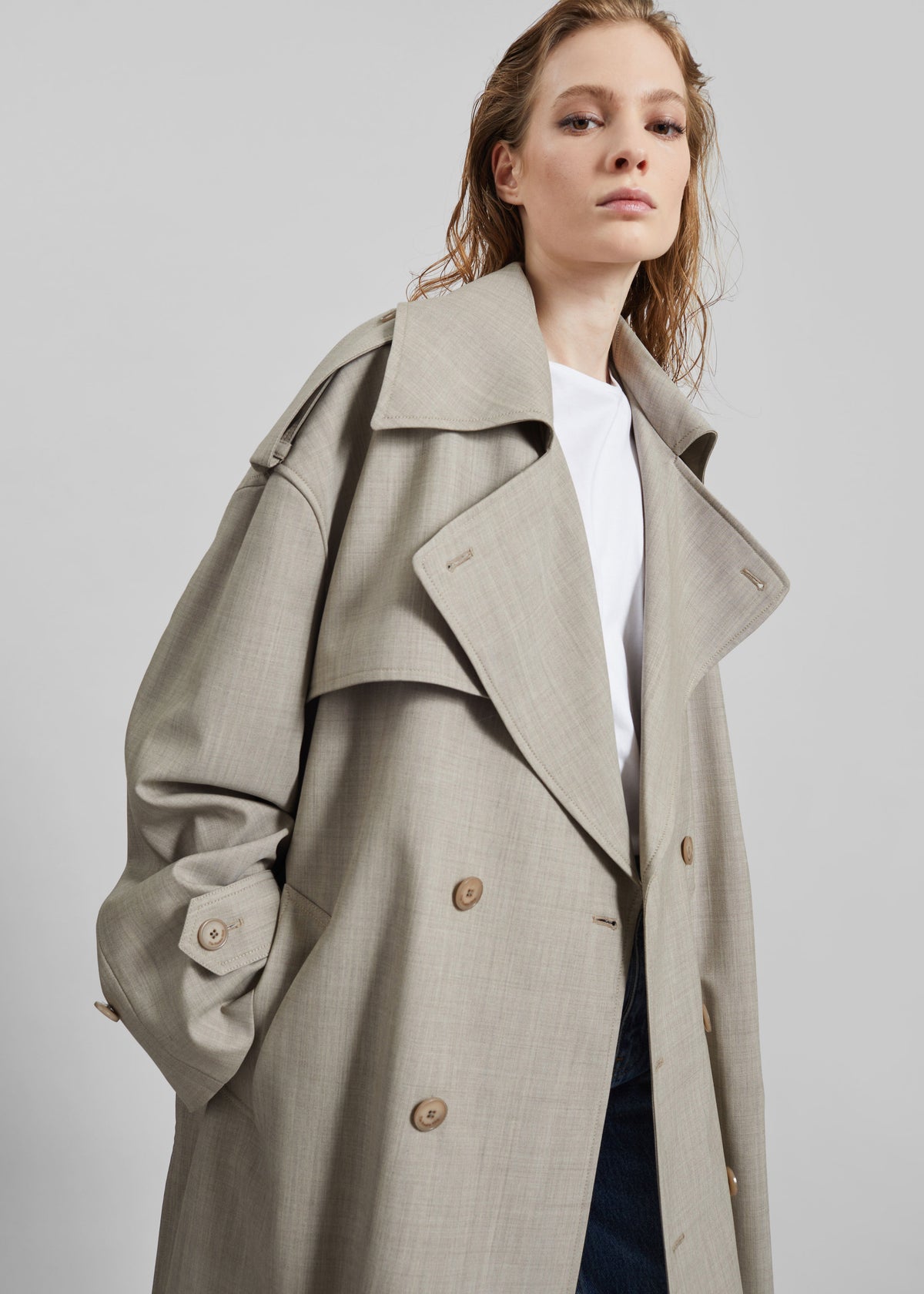 Dursley Oversized Trench Coat - Beige Melange - 2