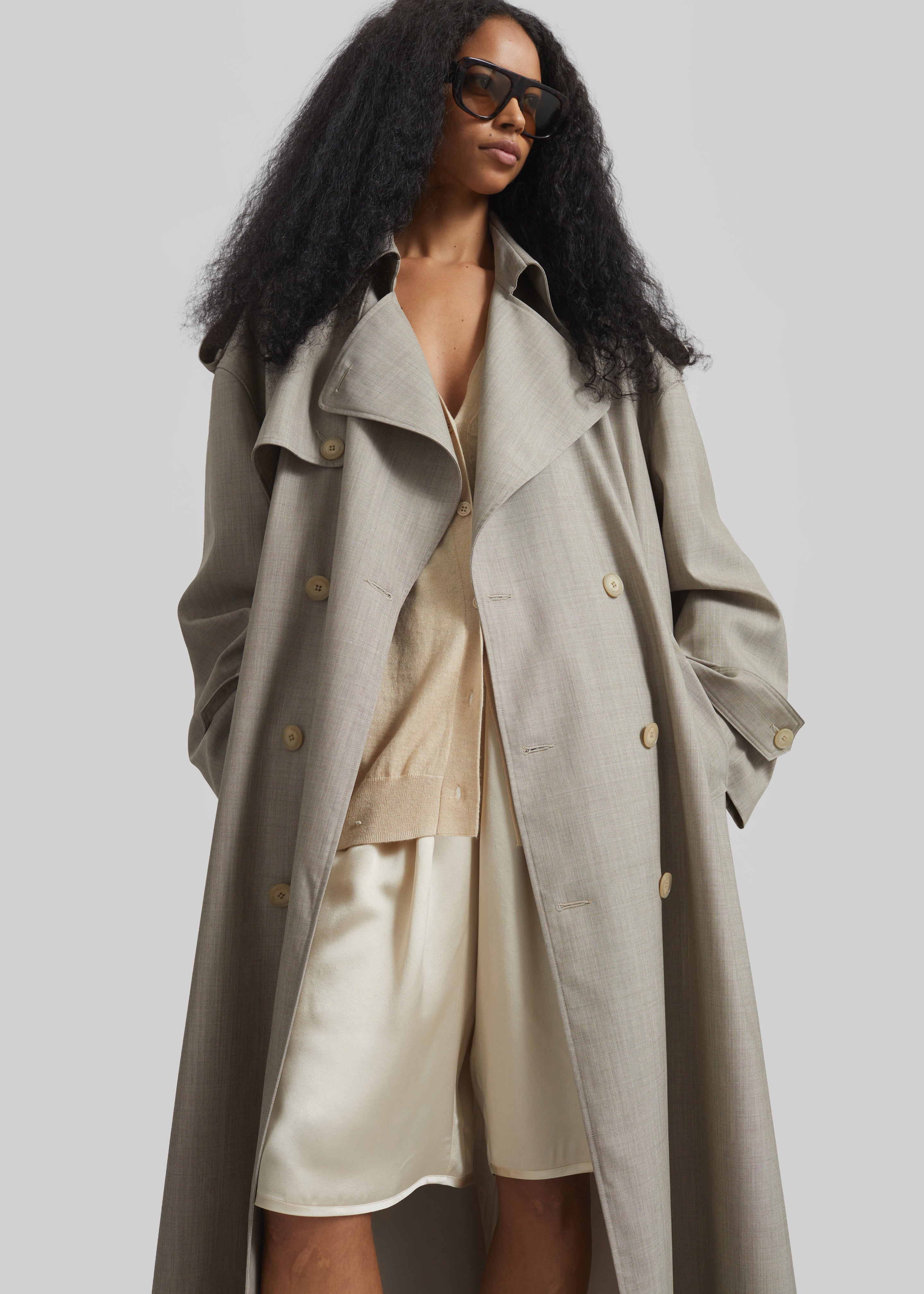 Dursley Oversized Trench Coat - Beige Melange - 8