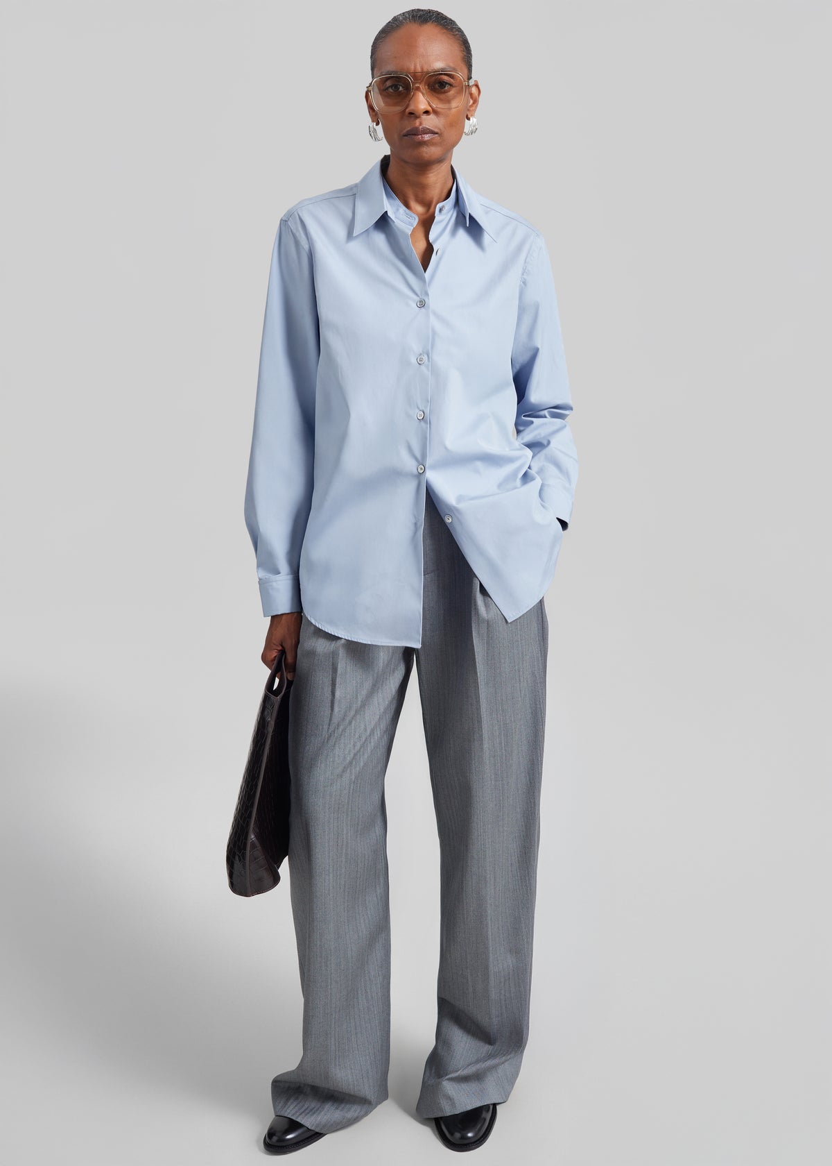 Duvina Detachable Double Collar Shirt - Light Blue