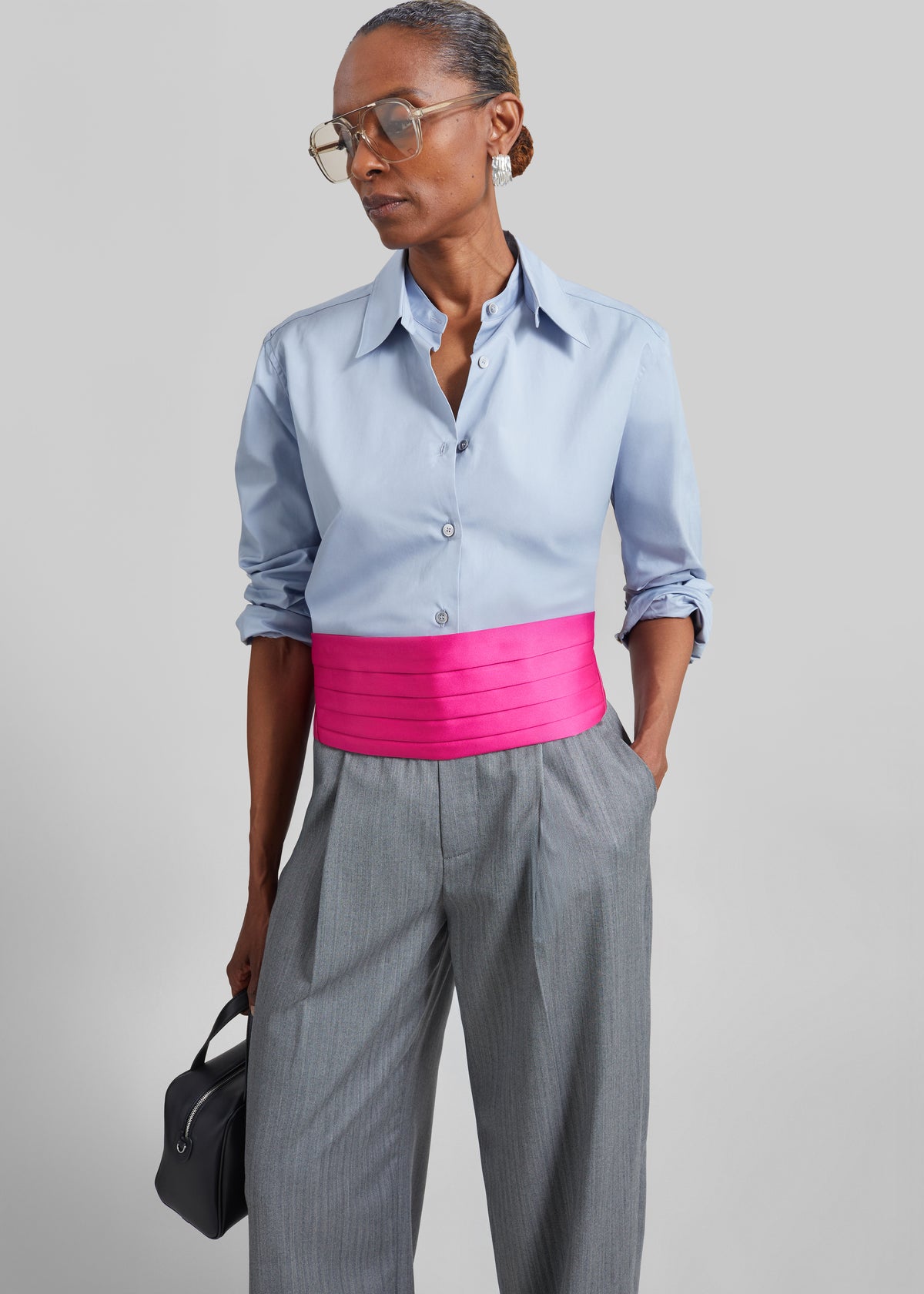 Duvina Detachable Double Collar Shirt - Light Blue