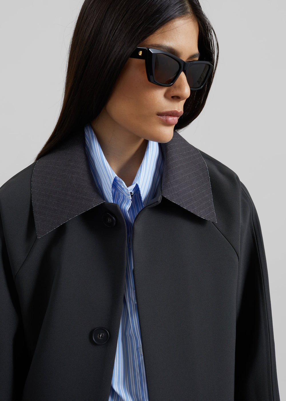 Ebbe Contrast Collar Boxy Jacket - Charcoal - 1