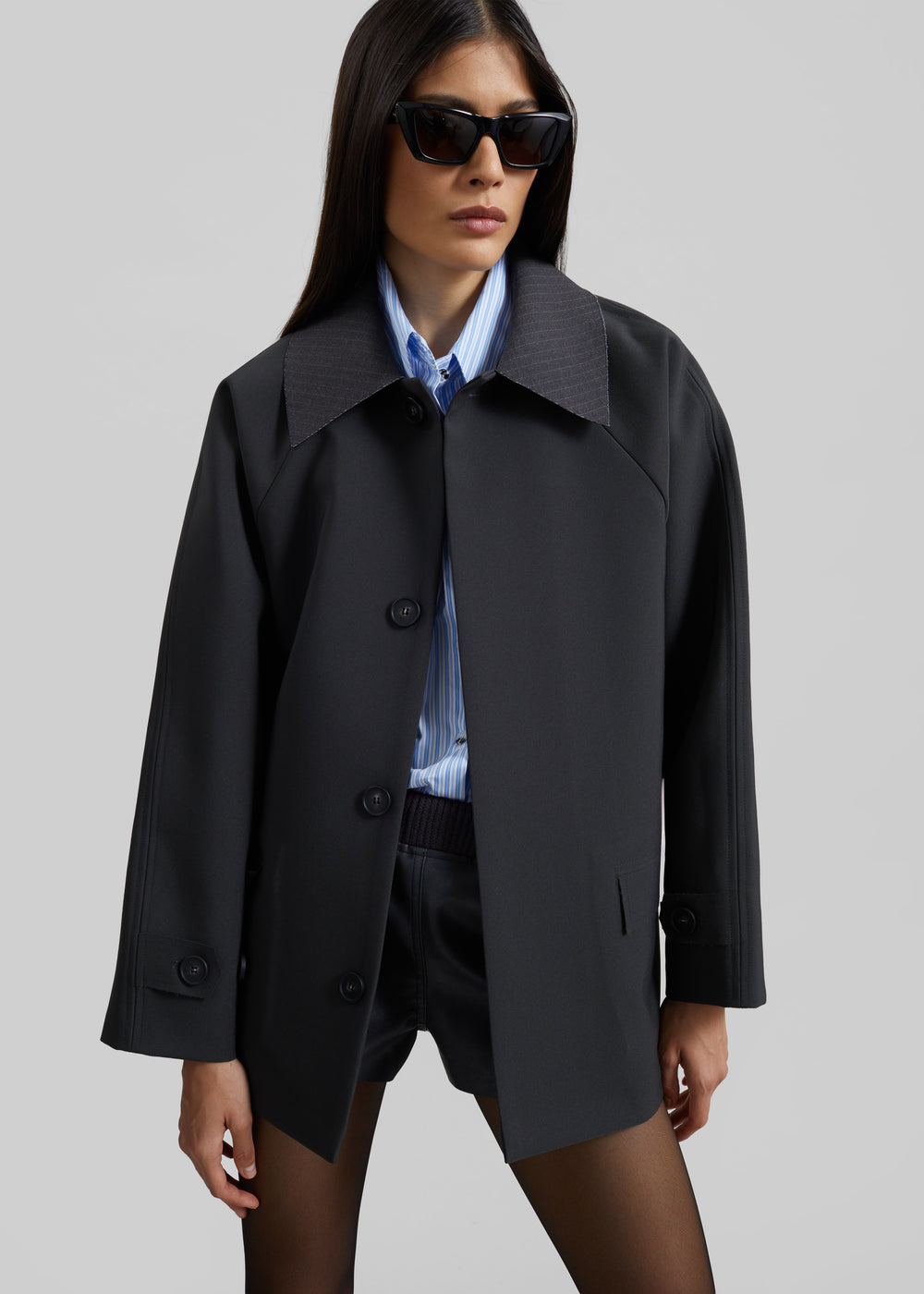 Ebbe Contrast Collar Boxy Jacket - Charcoal