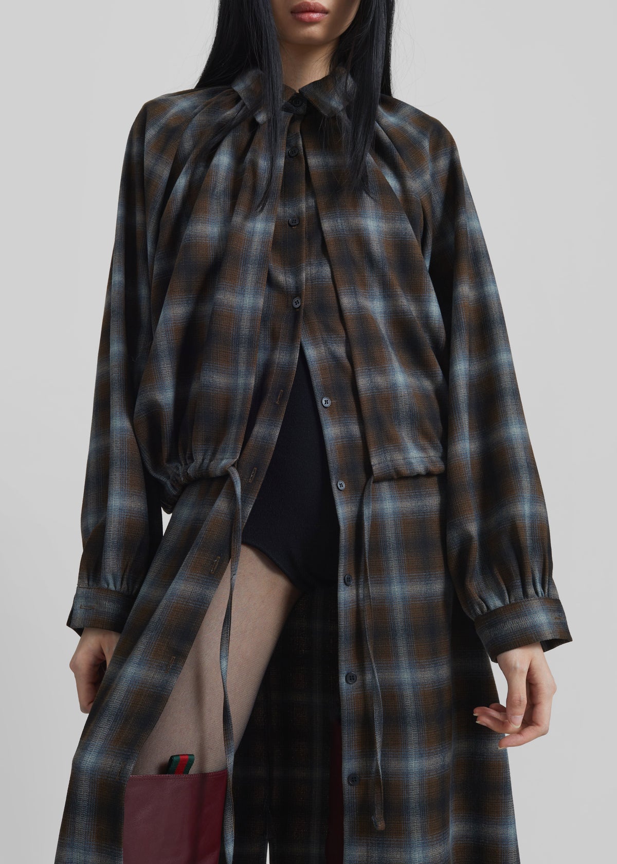Ebell Layered Shirt Dress - Brown Plaid - 3