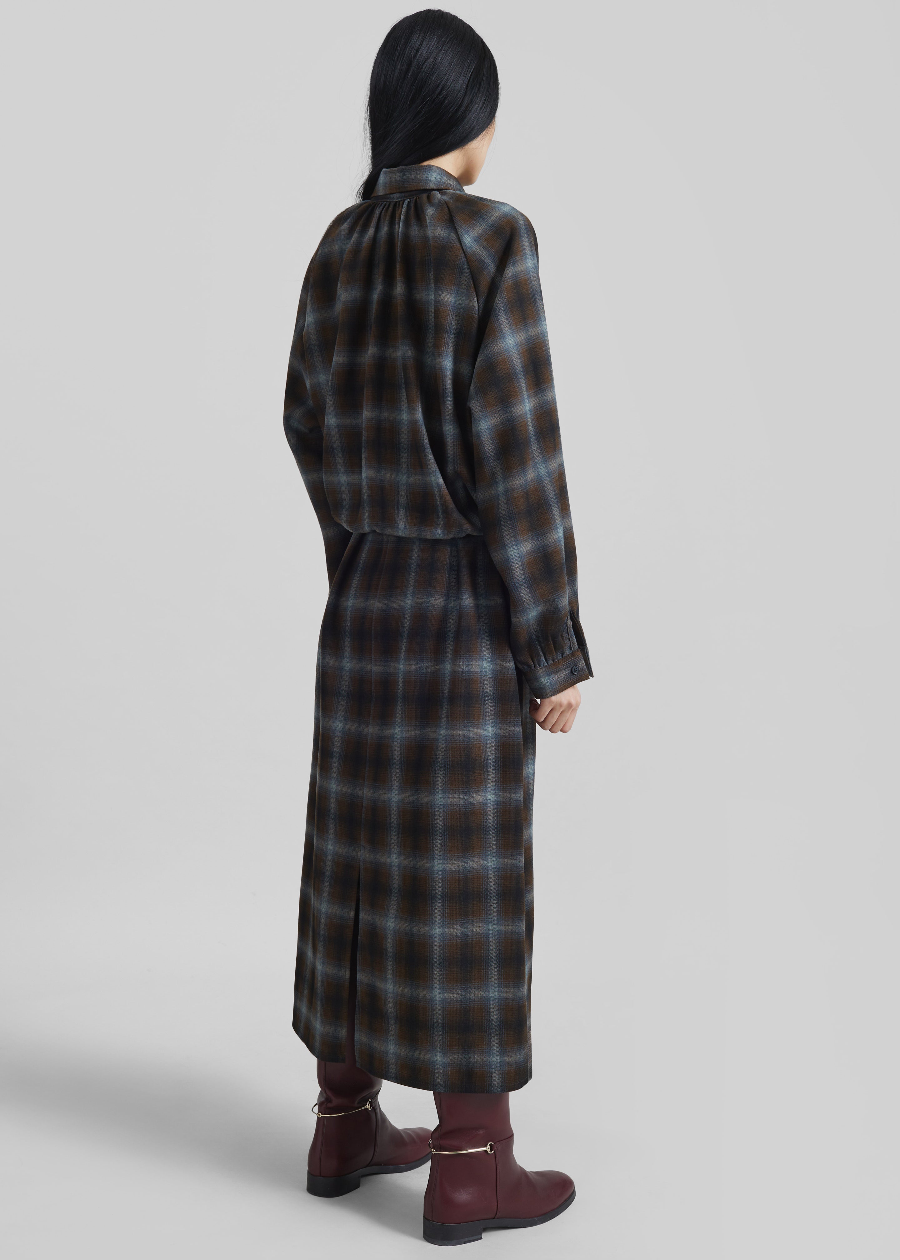 Ebell Layered Shirt Dress - Brown Plaid - 9