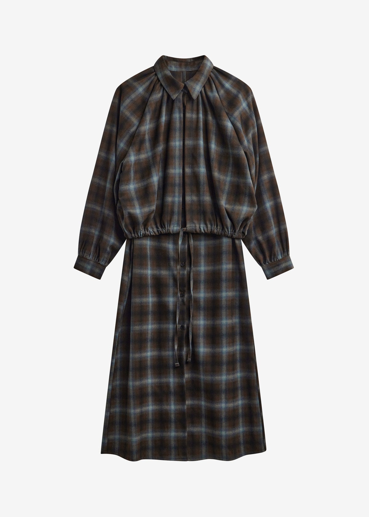 Ebell Layered Shirt Dress - Brown Plaid - 10