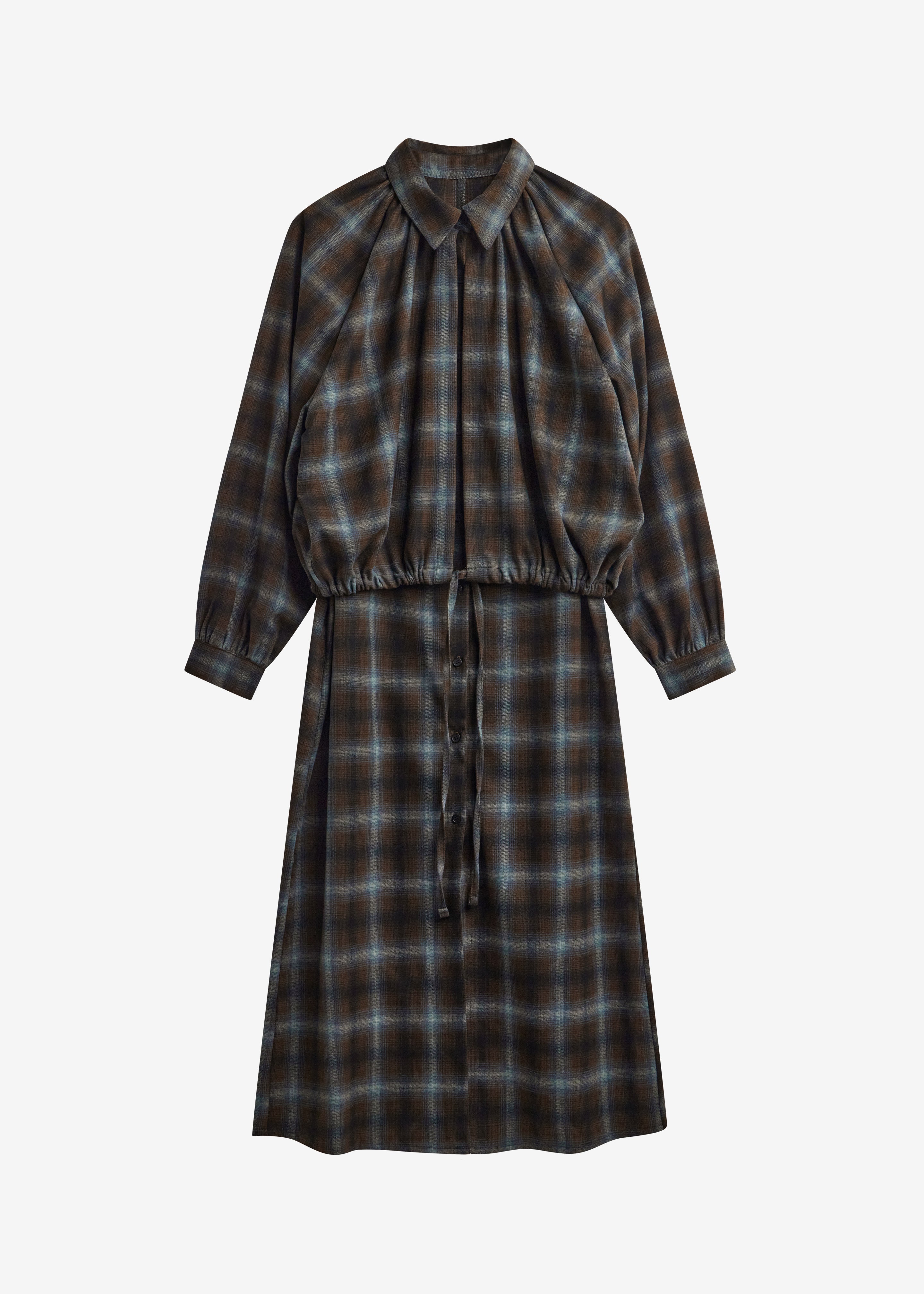 Ebell Layered Shirt Dress - Brown Plaid - 10