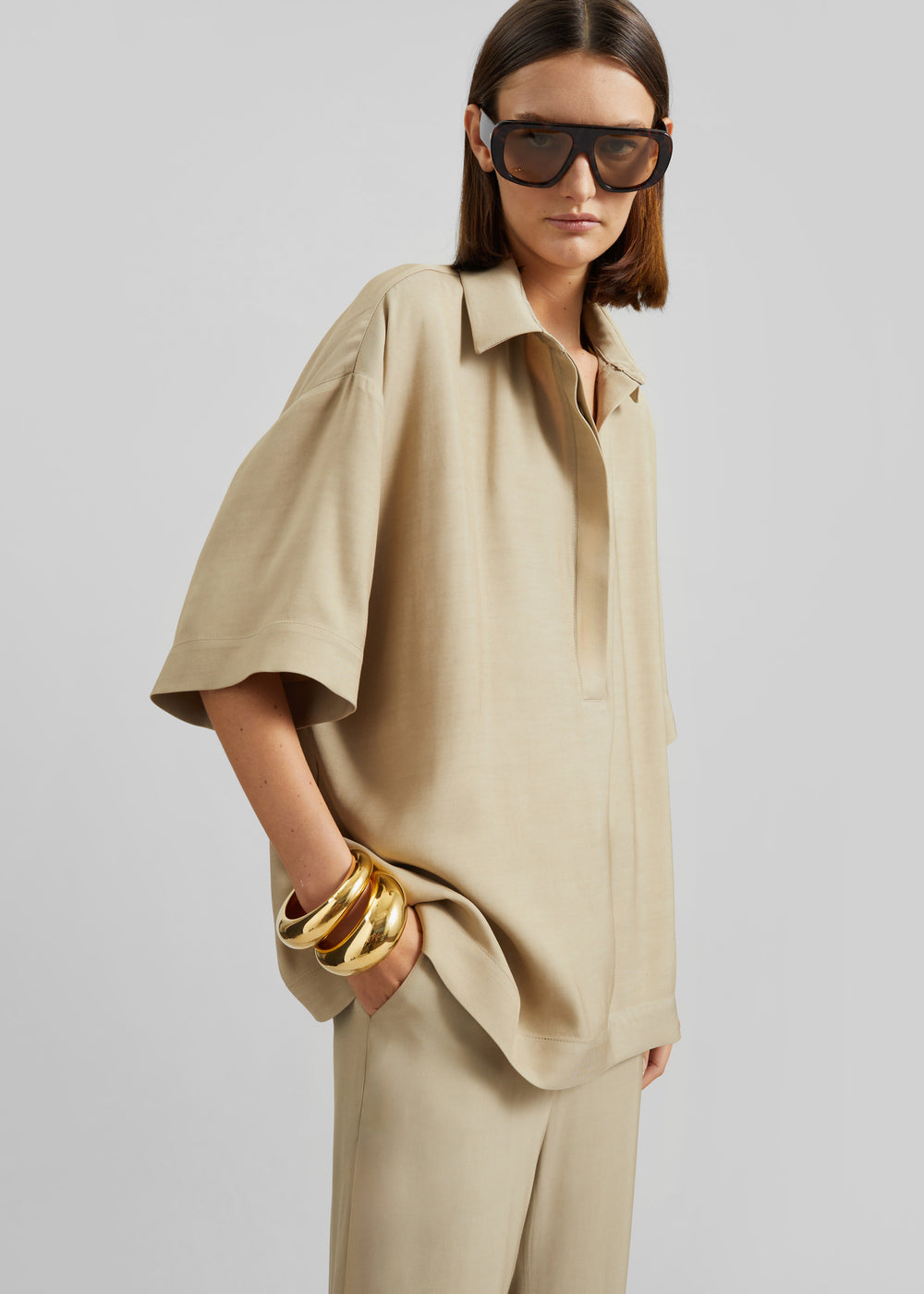 Eda Fluid Polo Shirt - Beige