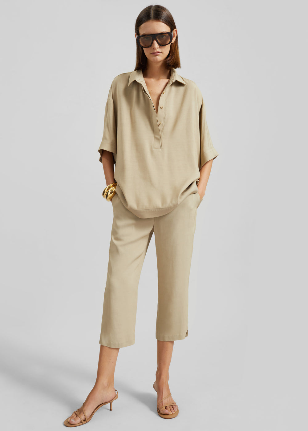Eda Fluid Polo Shirt - Beige - 1