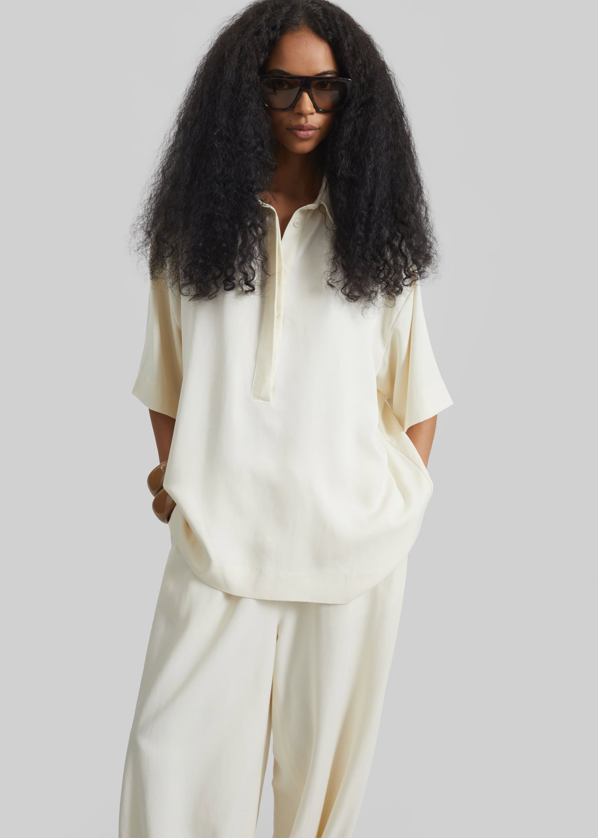 Eda Fluid Polo Shirt - Ivory - 1