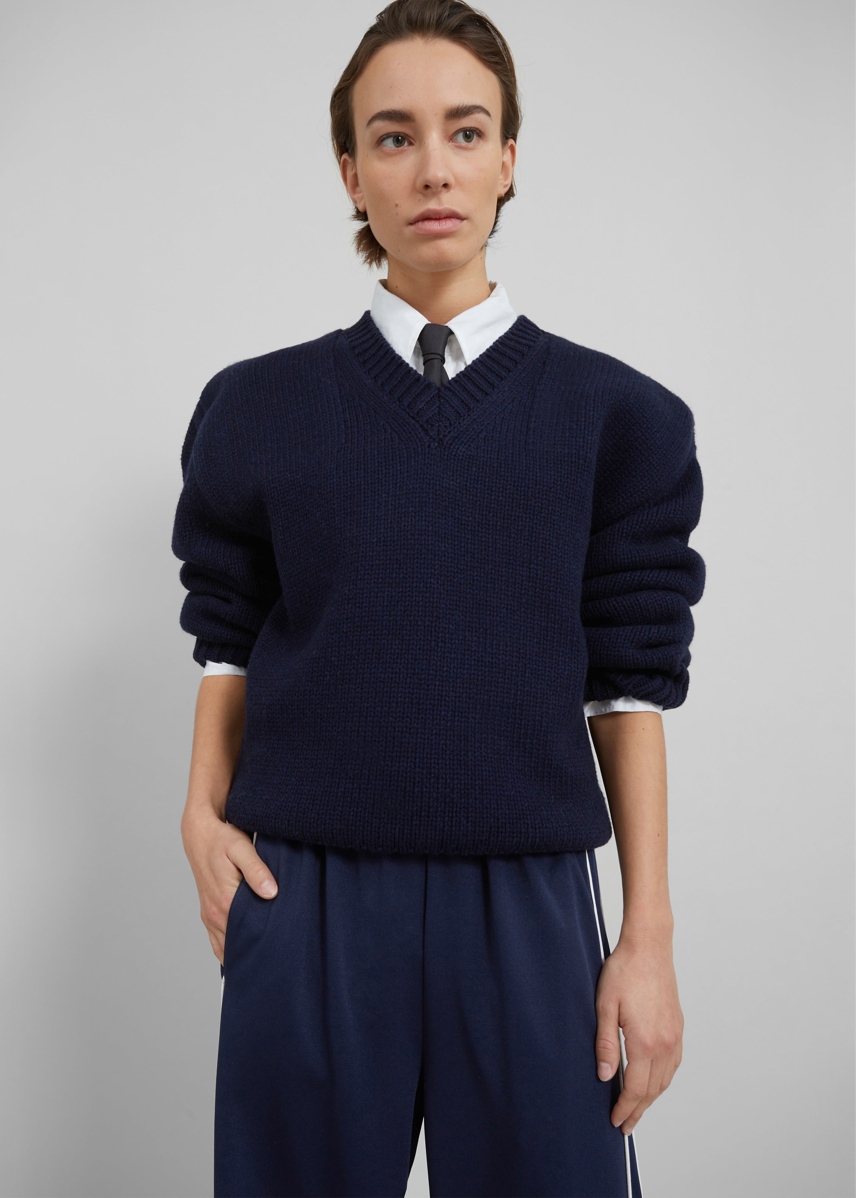 Edina Two Tone Wool Sweater - Navy - 8