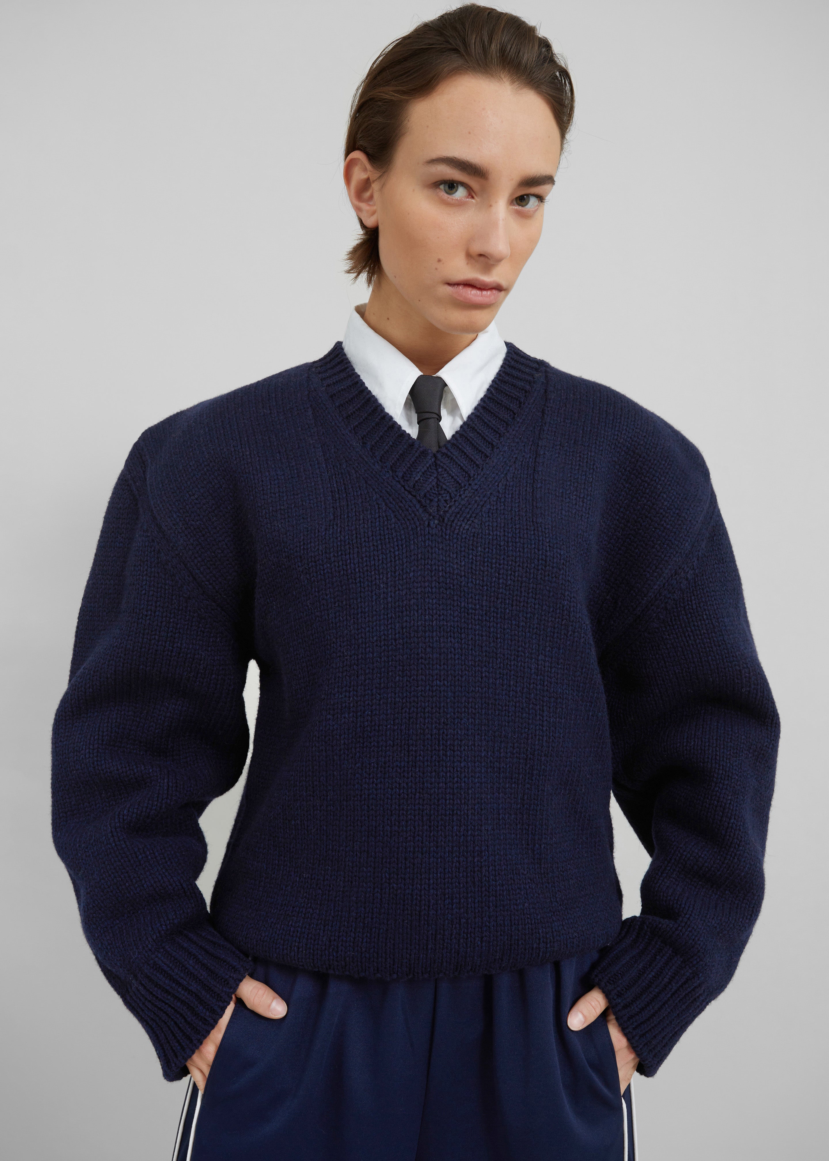 Edina Two Tone Wool Sweater - Navy - 4